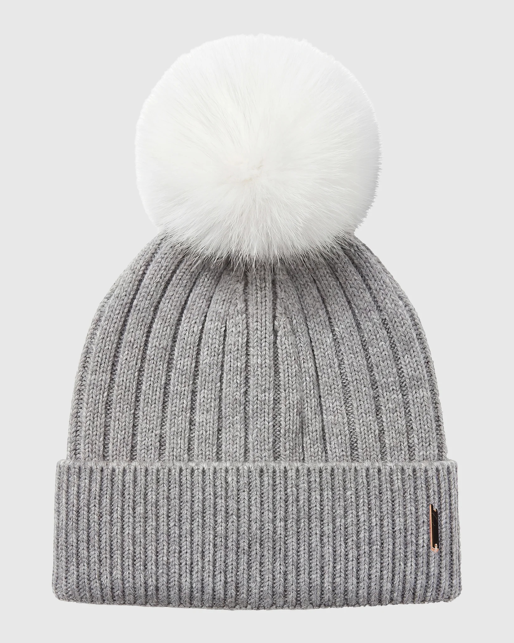 METALLIC WOOL BLEND KNIT HAT WITH FOX POMPOM - Image 11