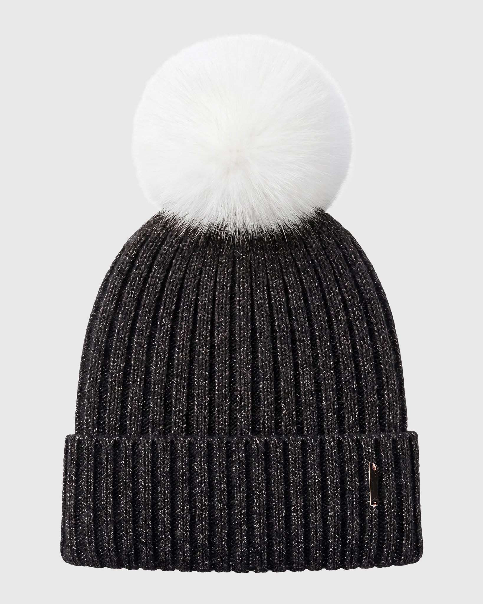 METALLIC WOOL BLEND KNIT HAT WITH FOX POMPOM - Image 15