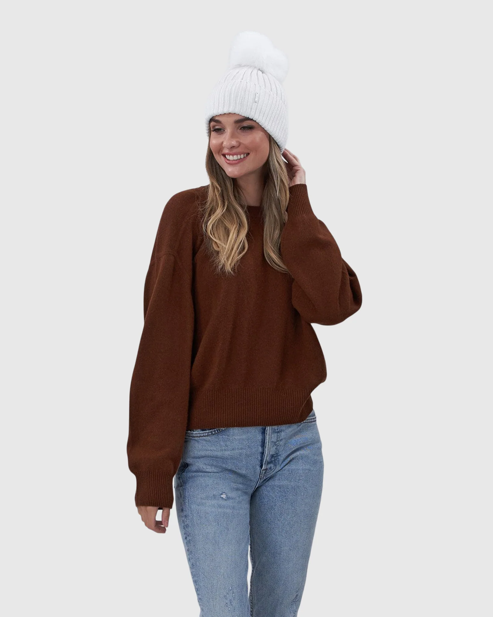 METALLIC WOOL BLEND KNIT HAT WITH FOX POMPOM - Image 2