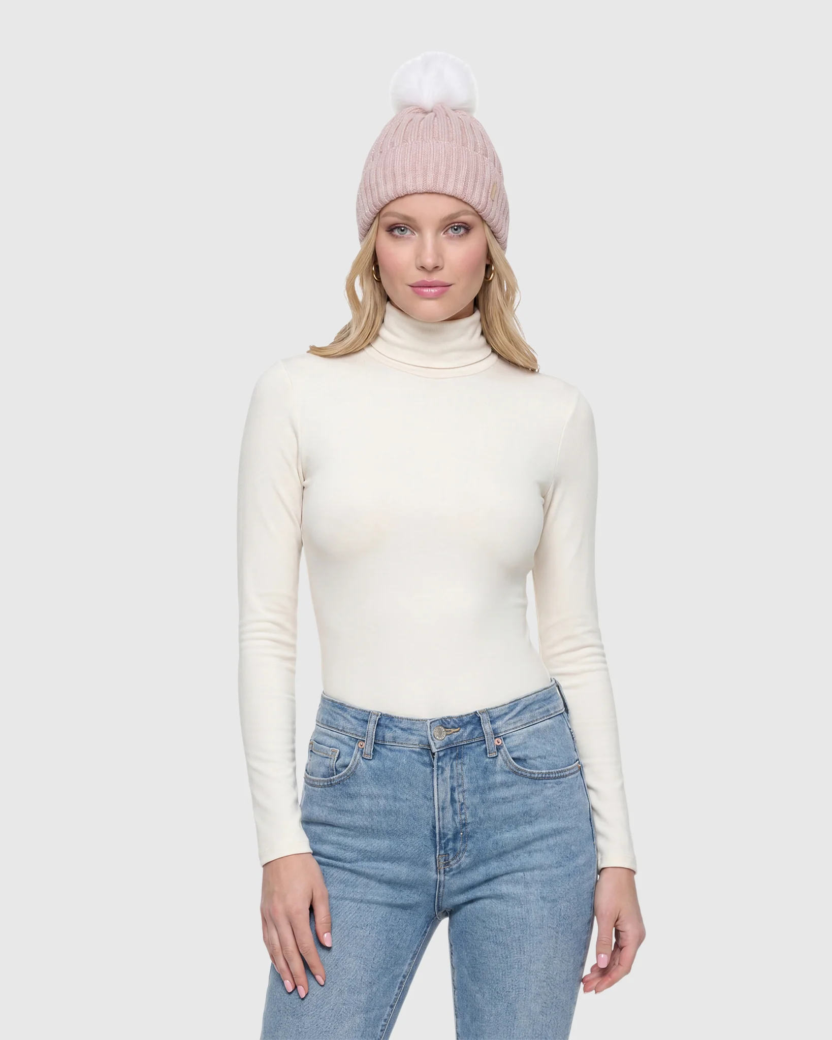METALLIC WOOL BLEND KNIT HAT WITH FOX POMPOM - Image 5