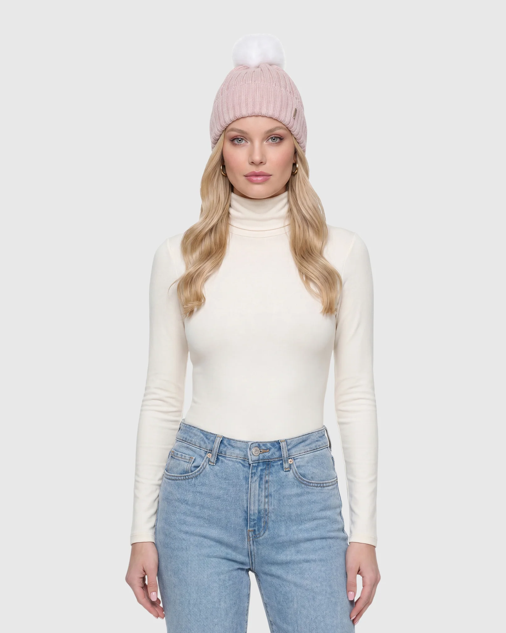 METALLIC WOOL BLEND KNIT HAT WITH FOX POMPOM - Image 6