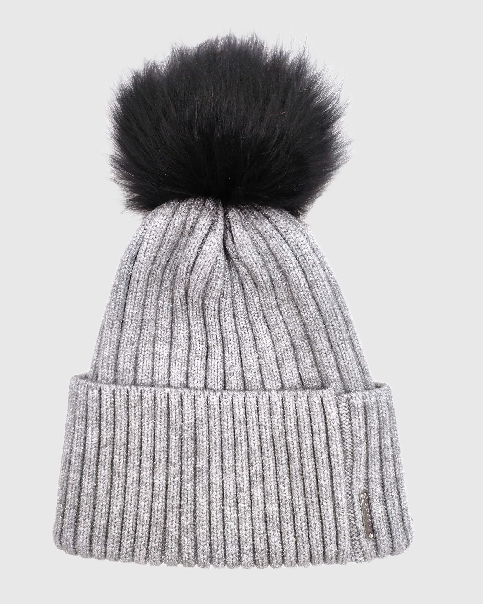 METALLIC WOOL BLEND KNIT BEANIE HAT WITH SELECT LAMB POMPOM - Image 6