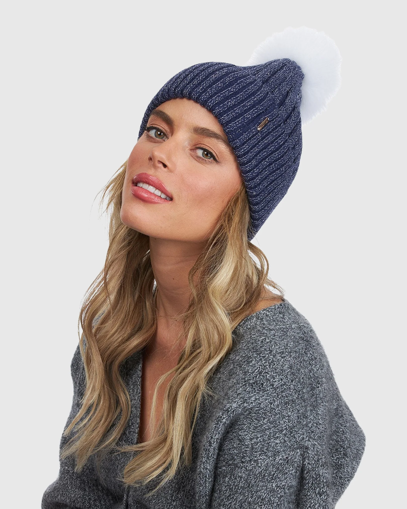 METALLIC WOOL BLEND KNIT HAT WITH TOSCANA LAMB POMPOM - Image 4
