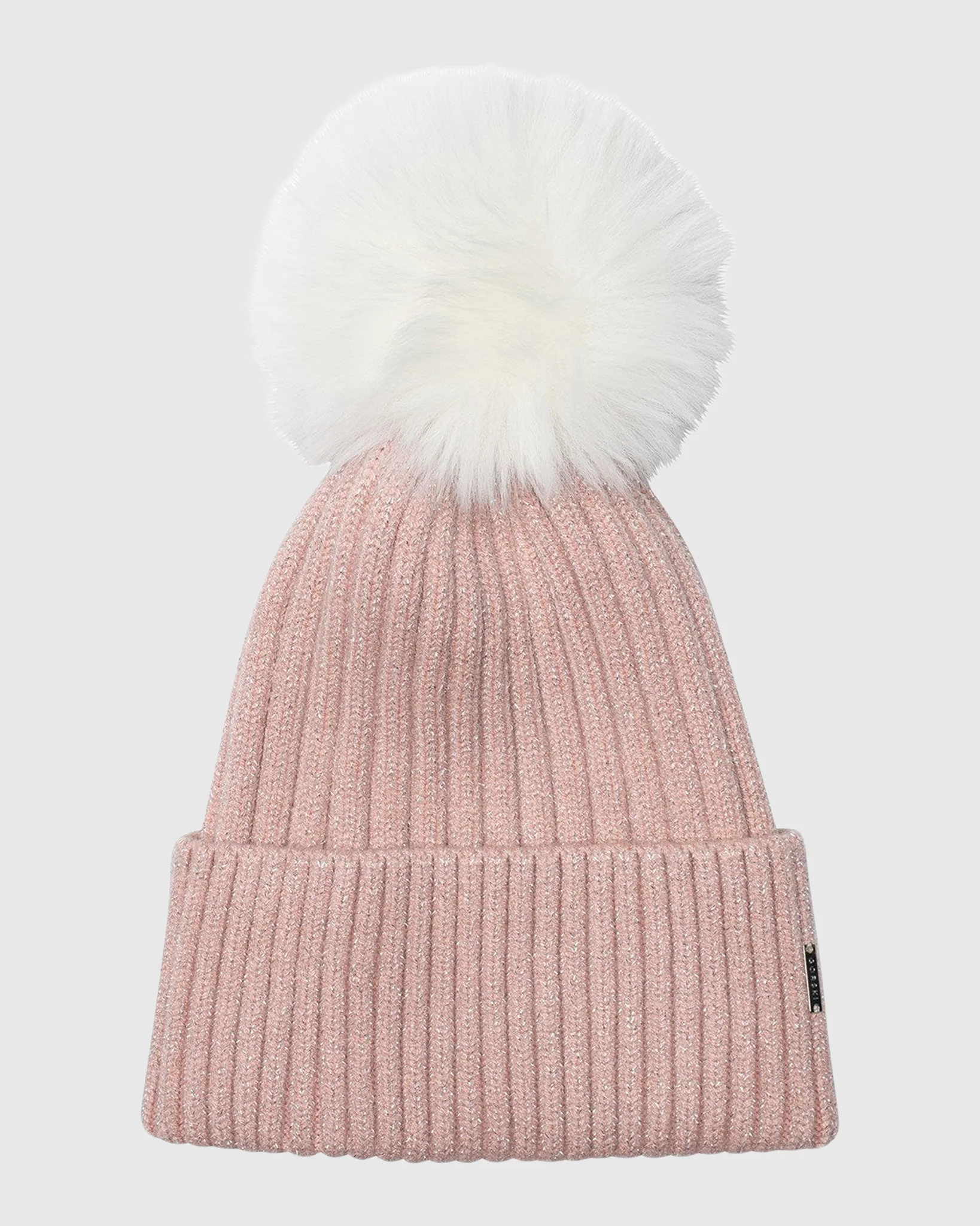 METALLIC WOOL BLEND KNIT HAT WITH TOSCANA LAMB POMPOM - Image 5