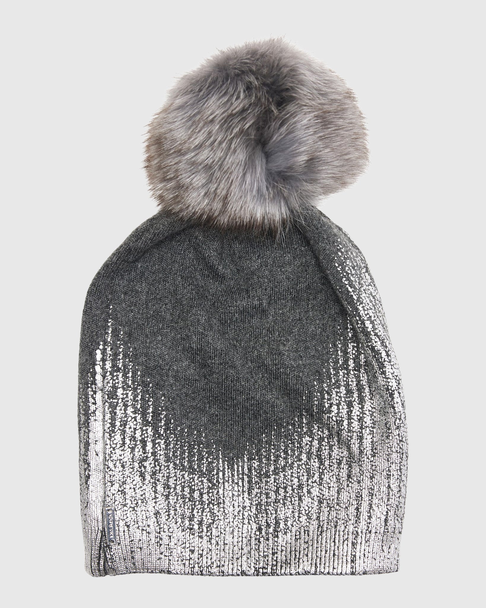 METALLIC WOOL BLEND KNIT HAT WITH TOSCANA LAMB POMPOM - Image 3