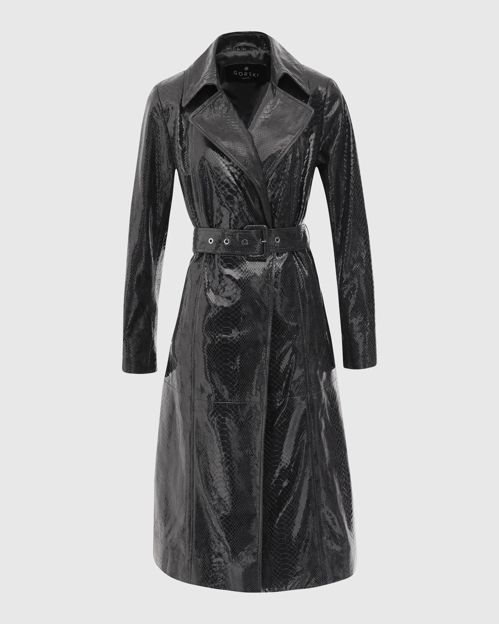 Metis Suede Pythn Printed Belted Trench Coat - Image 4