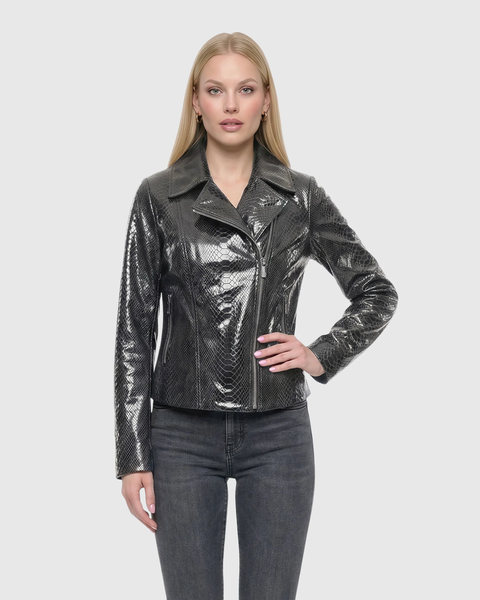 Metis Suede Pythn Printed Moto Zip Jacket - Image 4