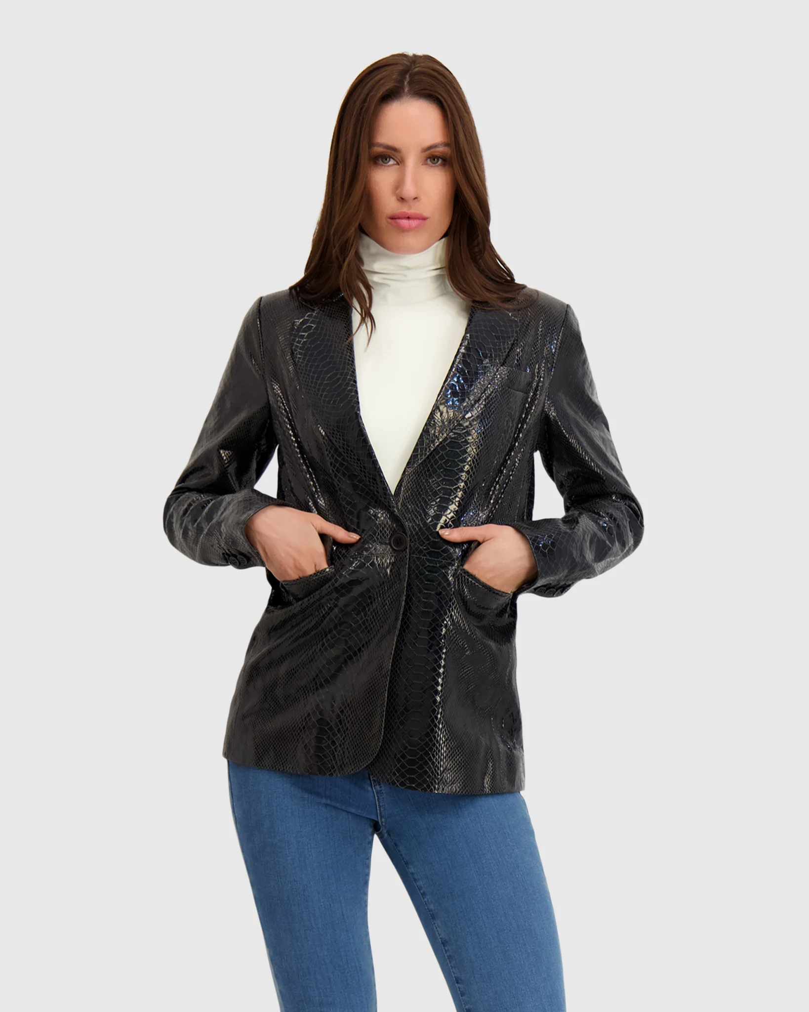 Metis Suede Pythn Printed Single Breasted Blazer - Image 3
