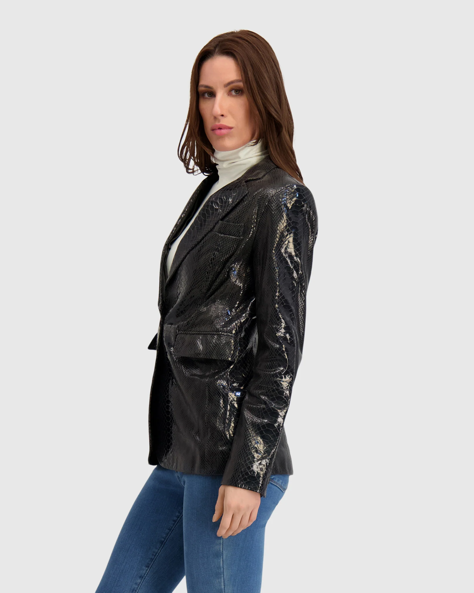 Metis Suede Pythn Printed Single Breasted Blazer - Image 4