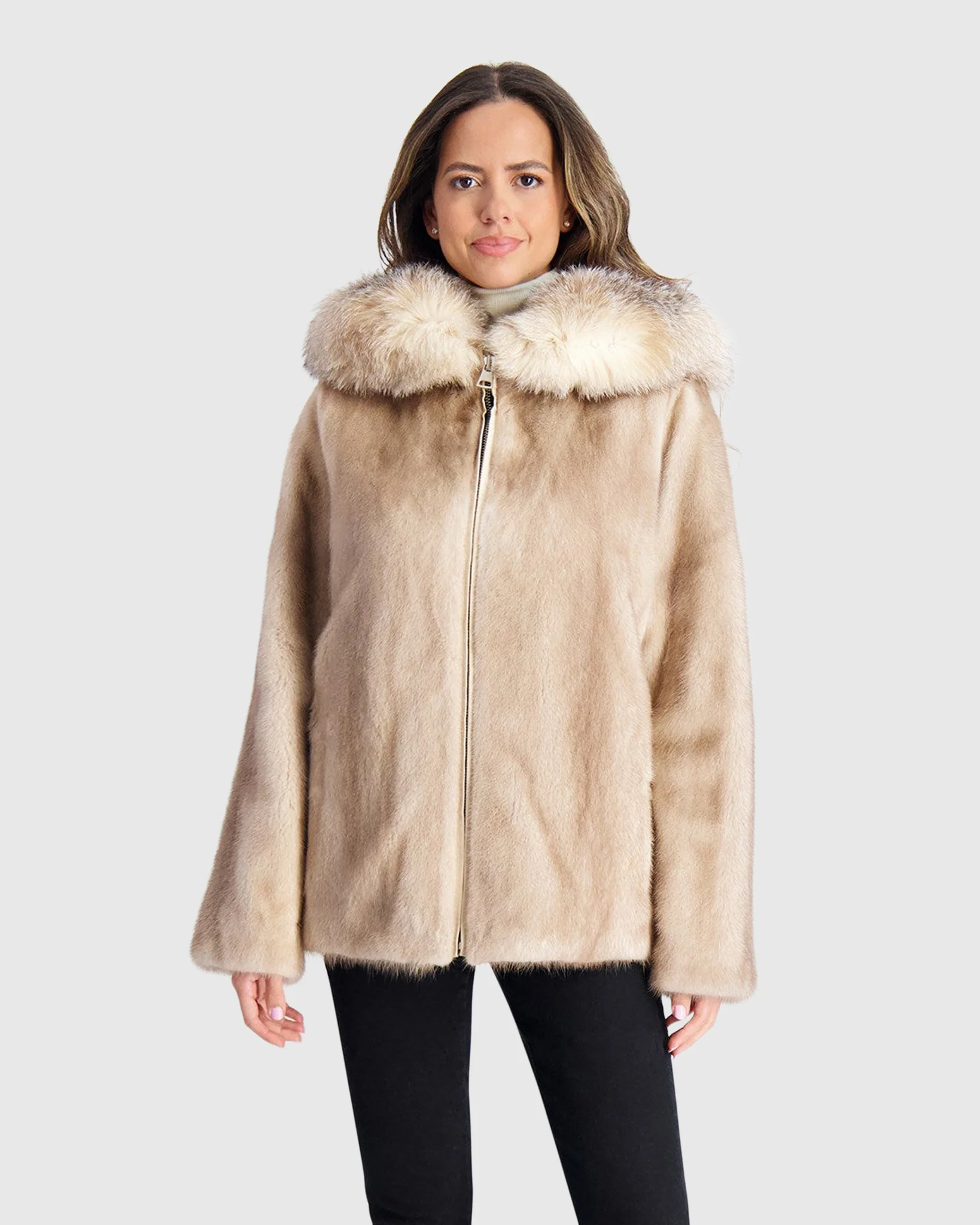 MINK JACKET WITH FOX HOOD TRIM