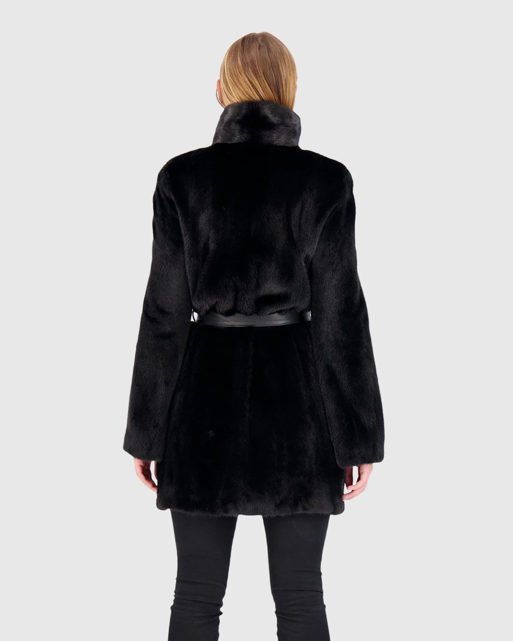 MINK JACKET WITH STAND UP COLLAR AND LEATHER BELT - Image 4