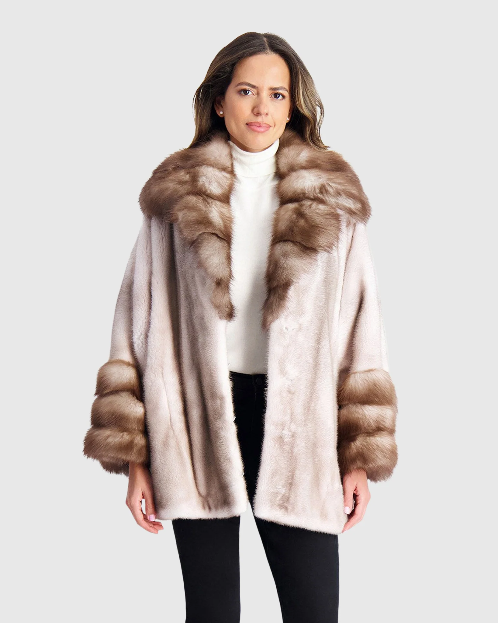 MINK JACKET WITH STONE MARTEN COLLAR & TRIM
