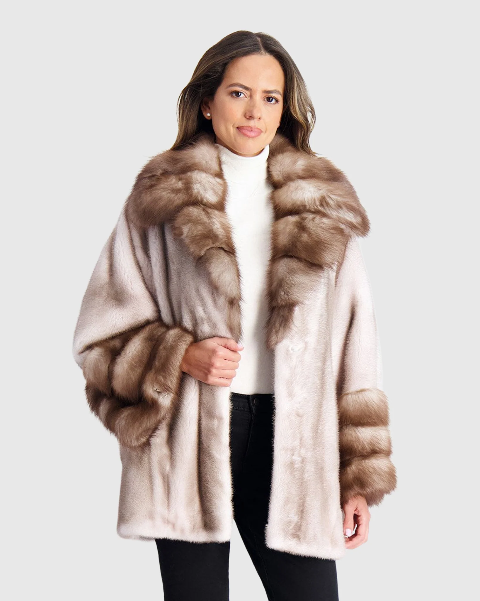 MINK JACKET WITH STONE MARTEN COLLAR & TRIM - Image 2