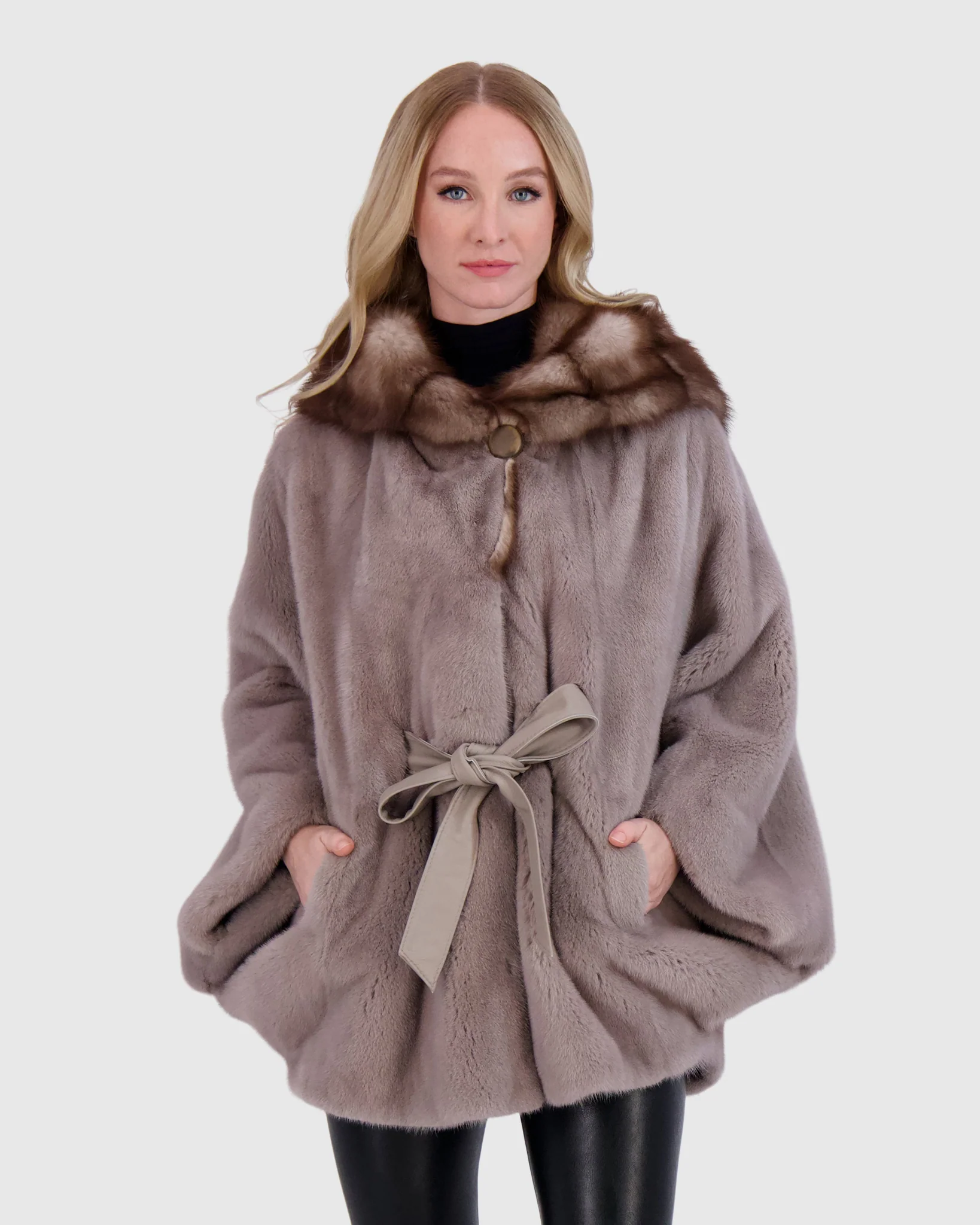 MINK JACKET WITH STONE MARTEN HOOD TRIM