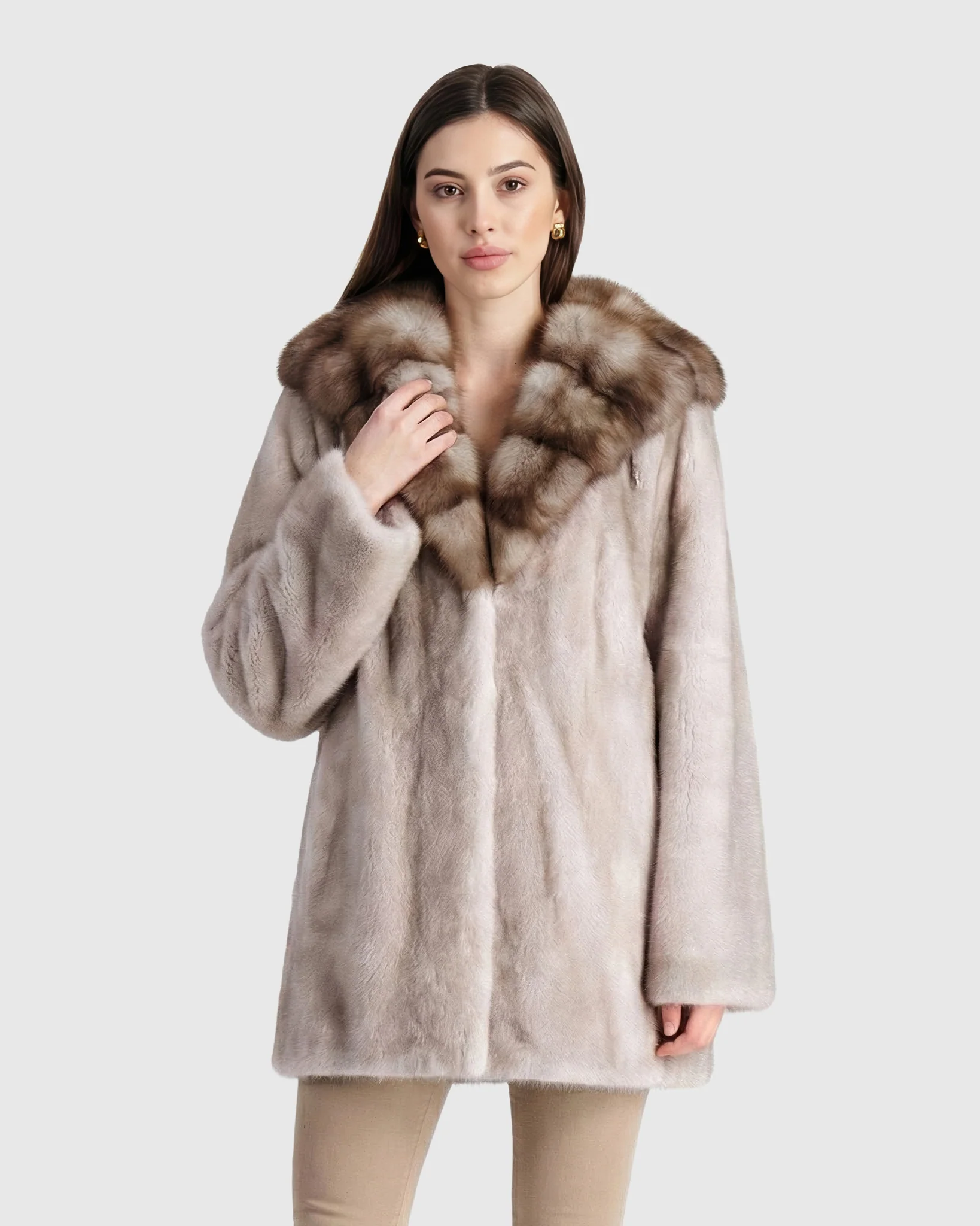 MINK JACKET WITH STONE MARTEN HOOD TRIM