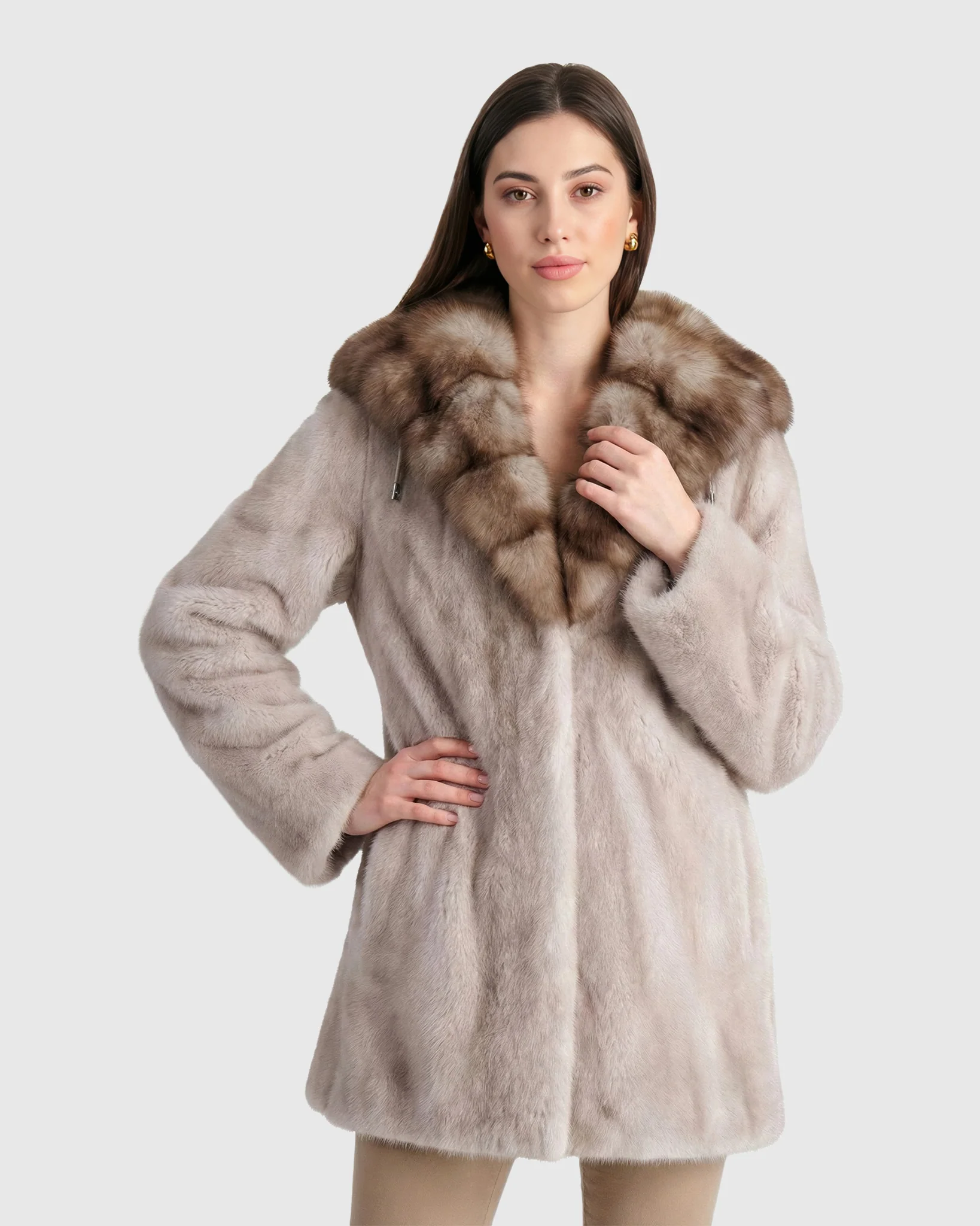 MINK JACKET WITH STONE MARTEN HOOD TRIM - Image 2