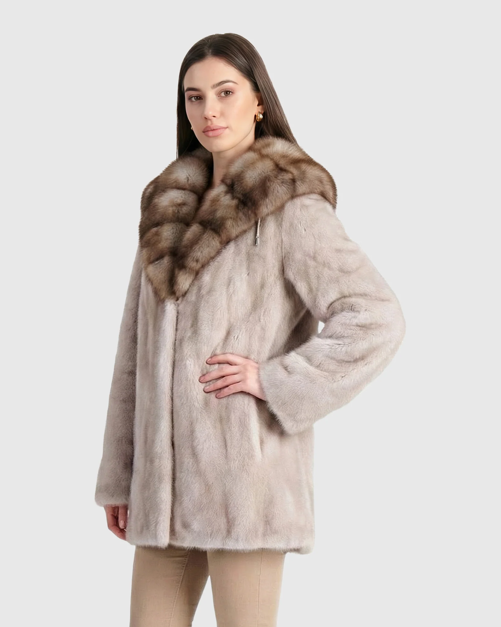 MINK JACKET WITH STONE MARTEN HOOD TRIM - Image 3