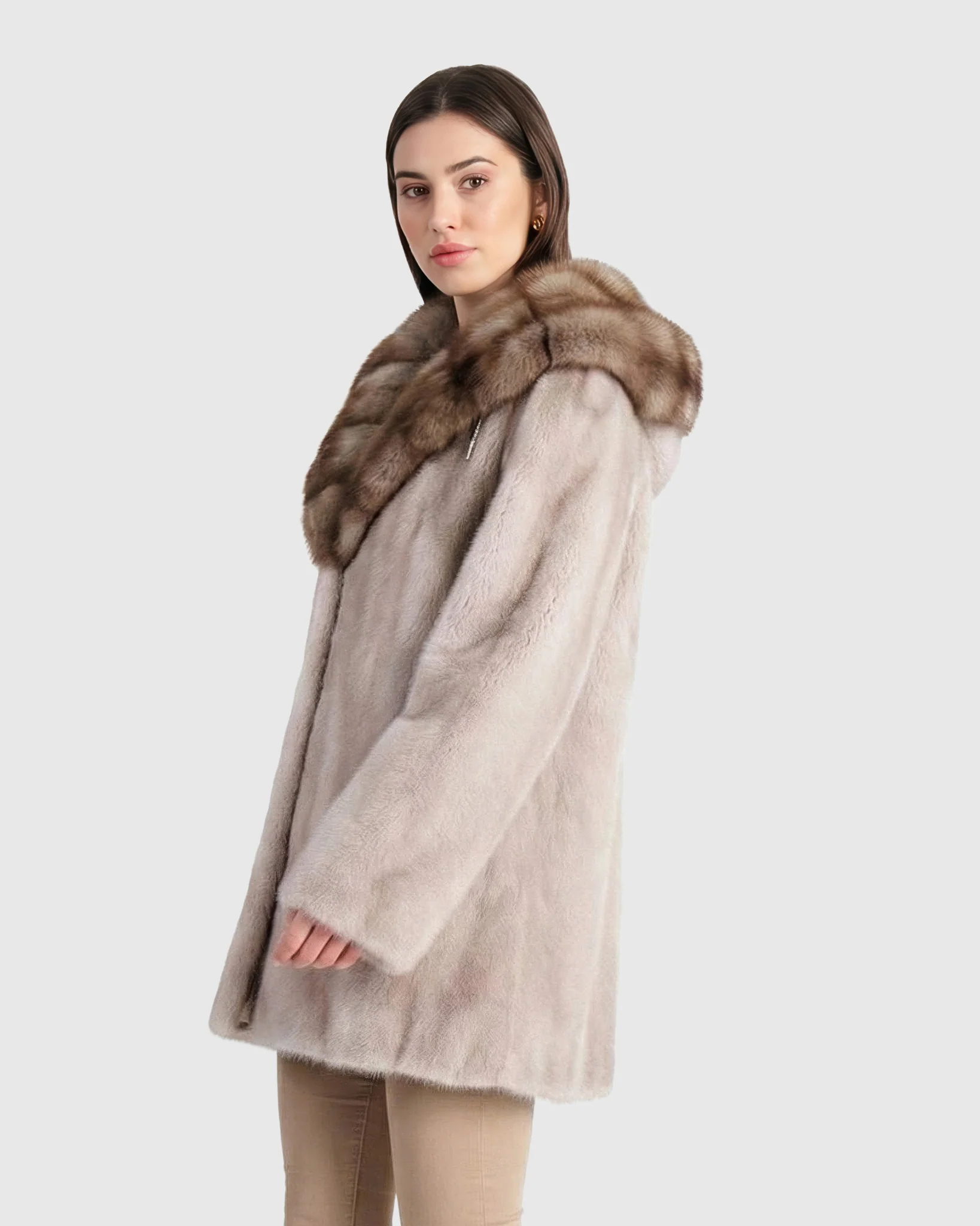MINK JACKET WITH STONE MARTEN HOOD TRIM - Image 4