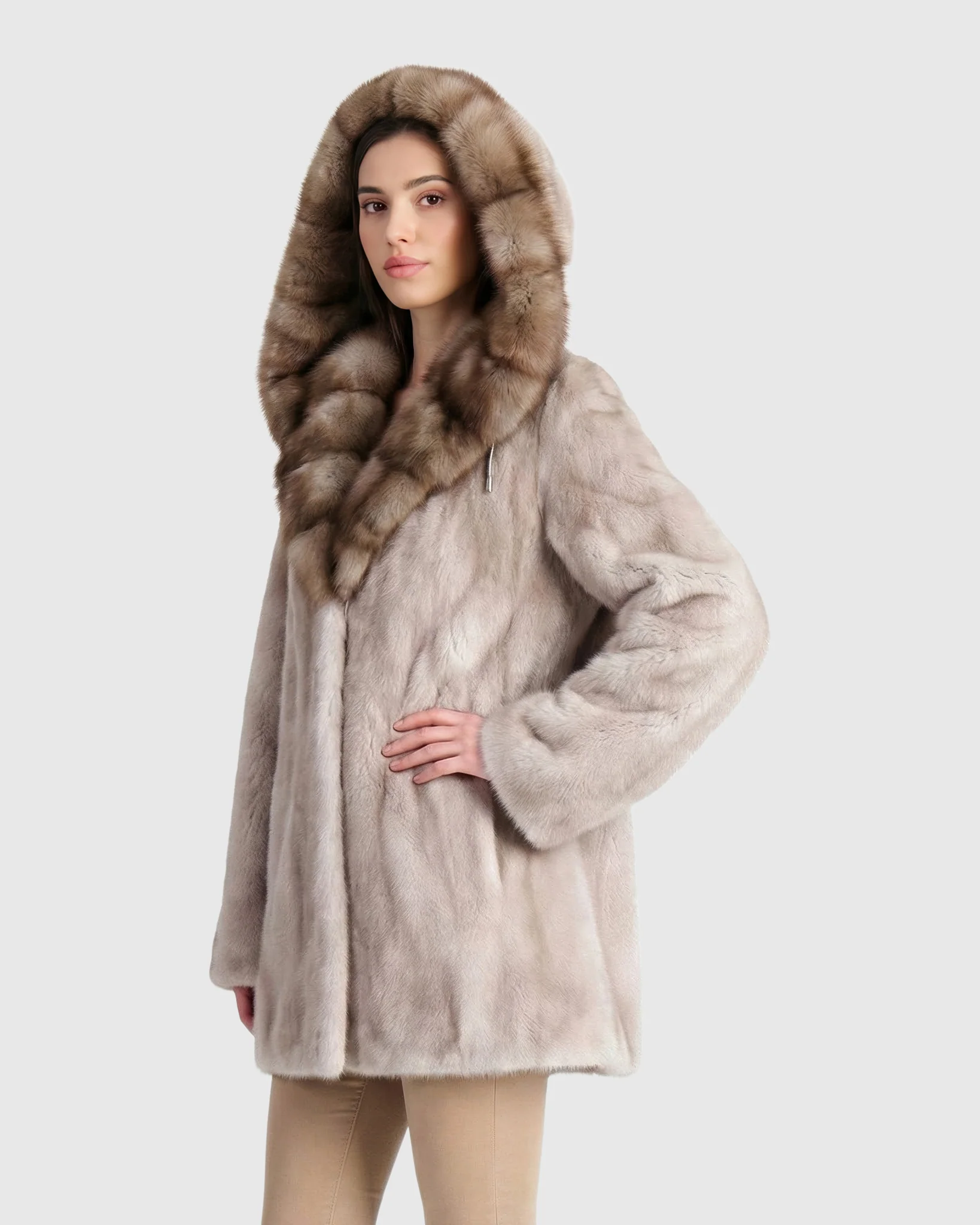 MINK JACKET WITH STONE MARTEN HOOD TRIM - Image 5