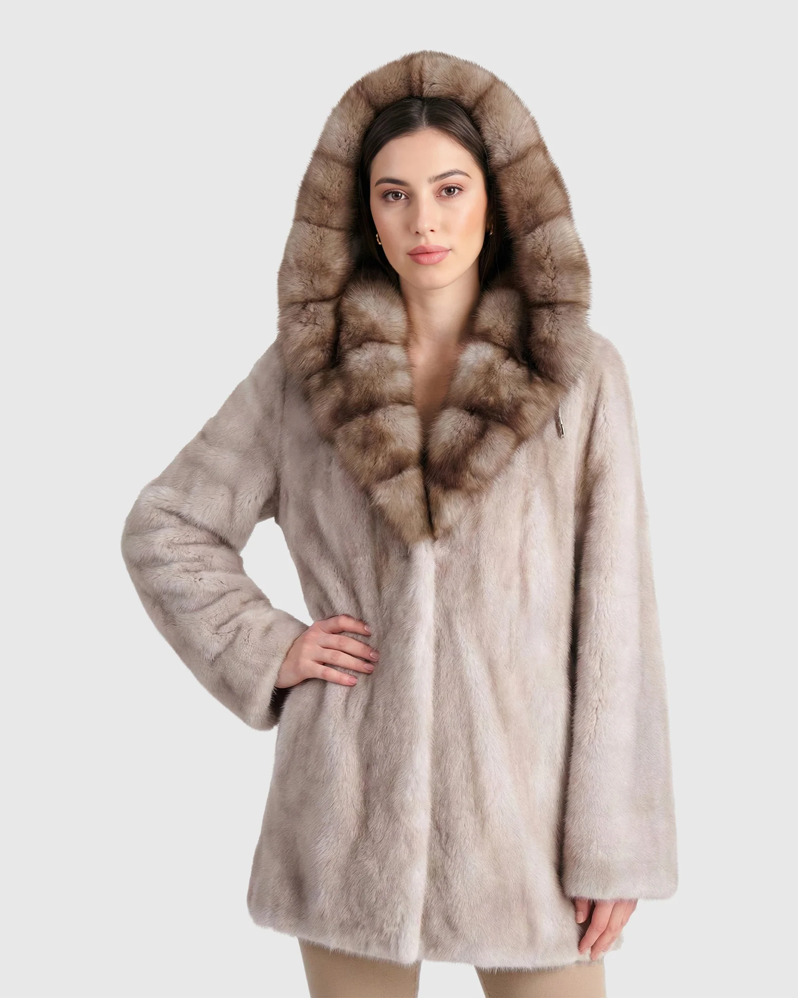 MINK JACKET WITH STONE MARTEN HOOD TRIM - Image 6