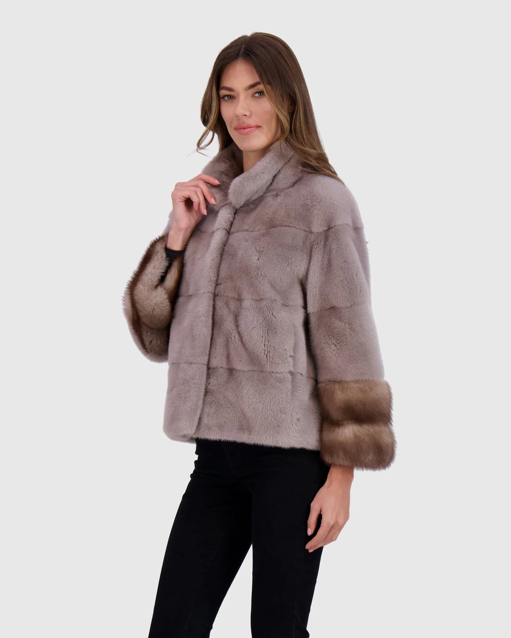 Mink Jacket With Stone Marten Trim - Image 7
