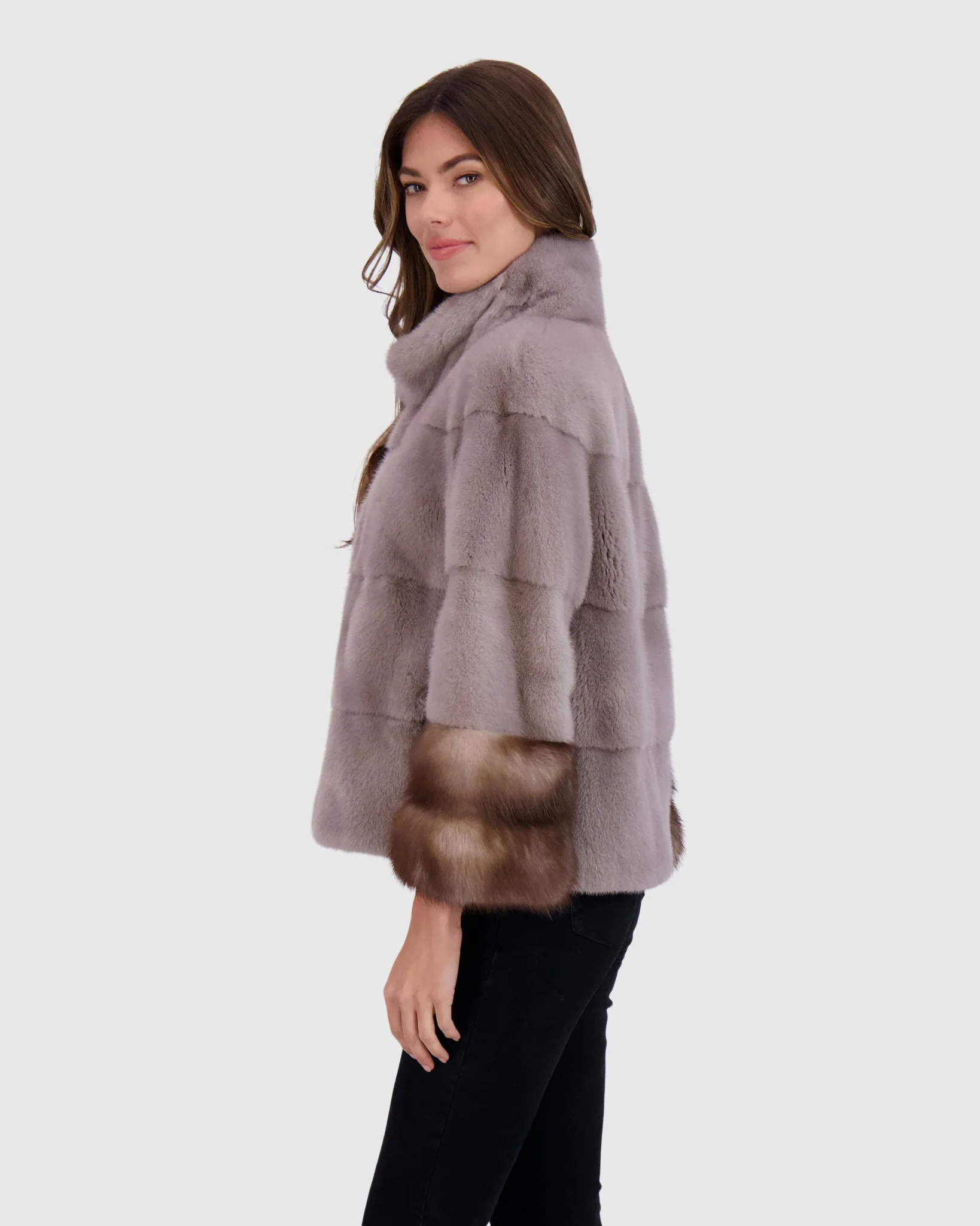 Mink Jacket With Stone Marten Trim - Image 8