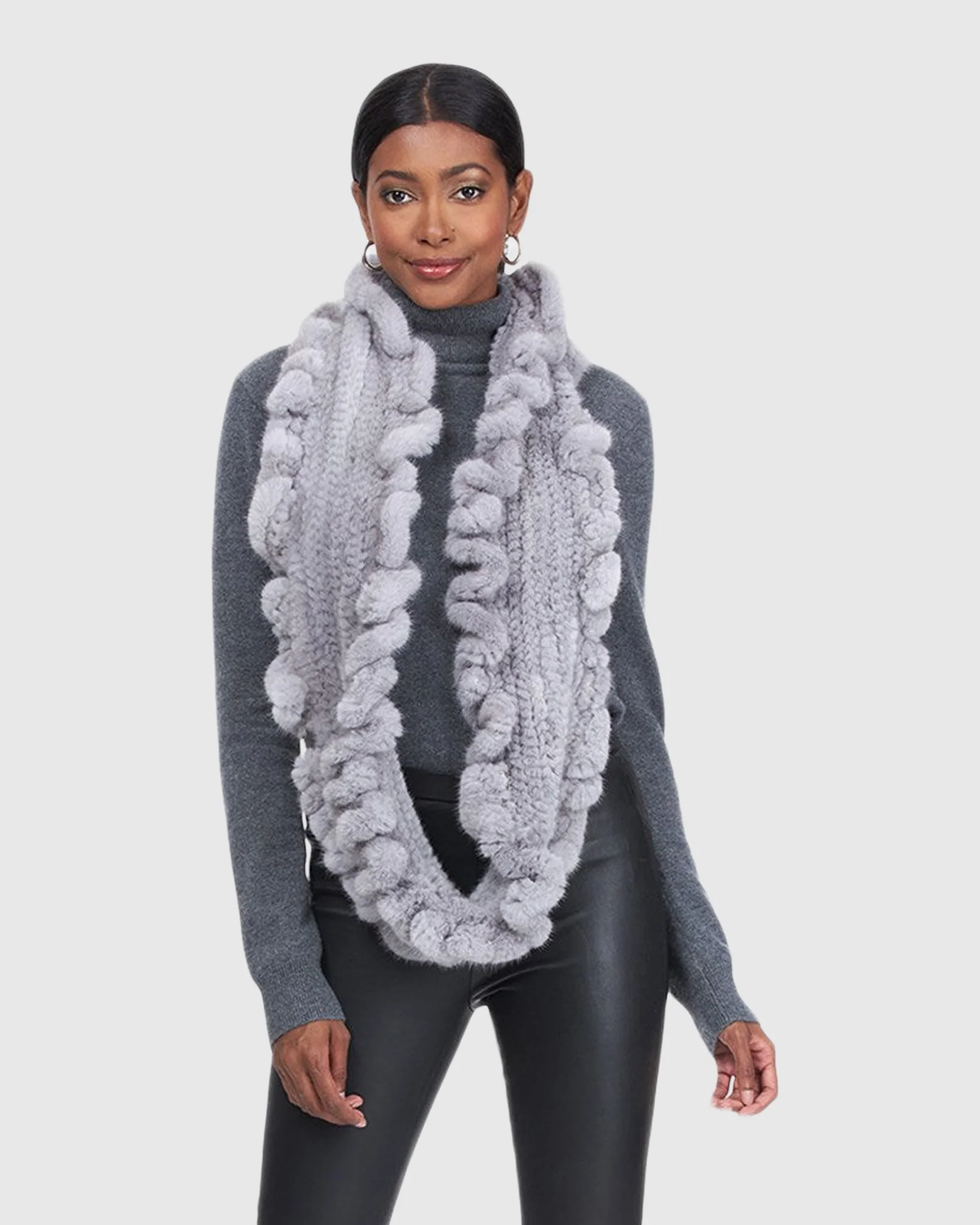 MINK KNIT INFINITY SCARF WITH RUFFLES