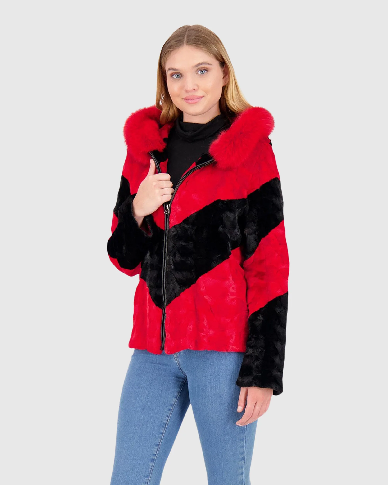 MINK SECTIONS JACKET WITH HOOD - Image 3