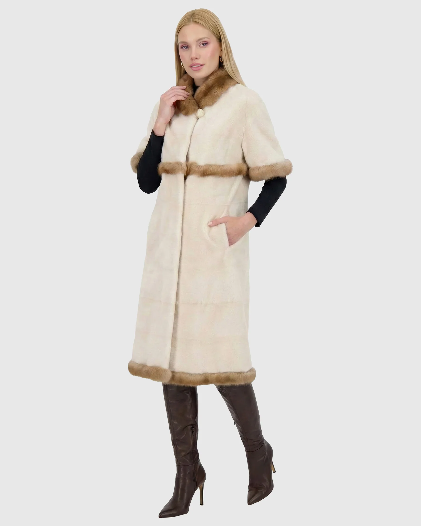 MINK SHORT COAT WITH SABLE TRIM, SHORT SLEEVES - Image 2