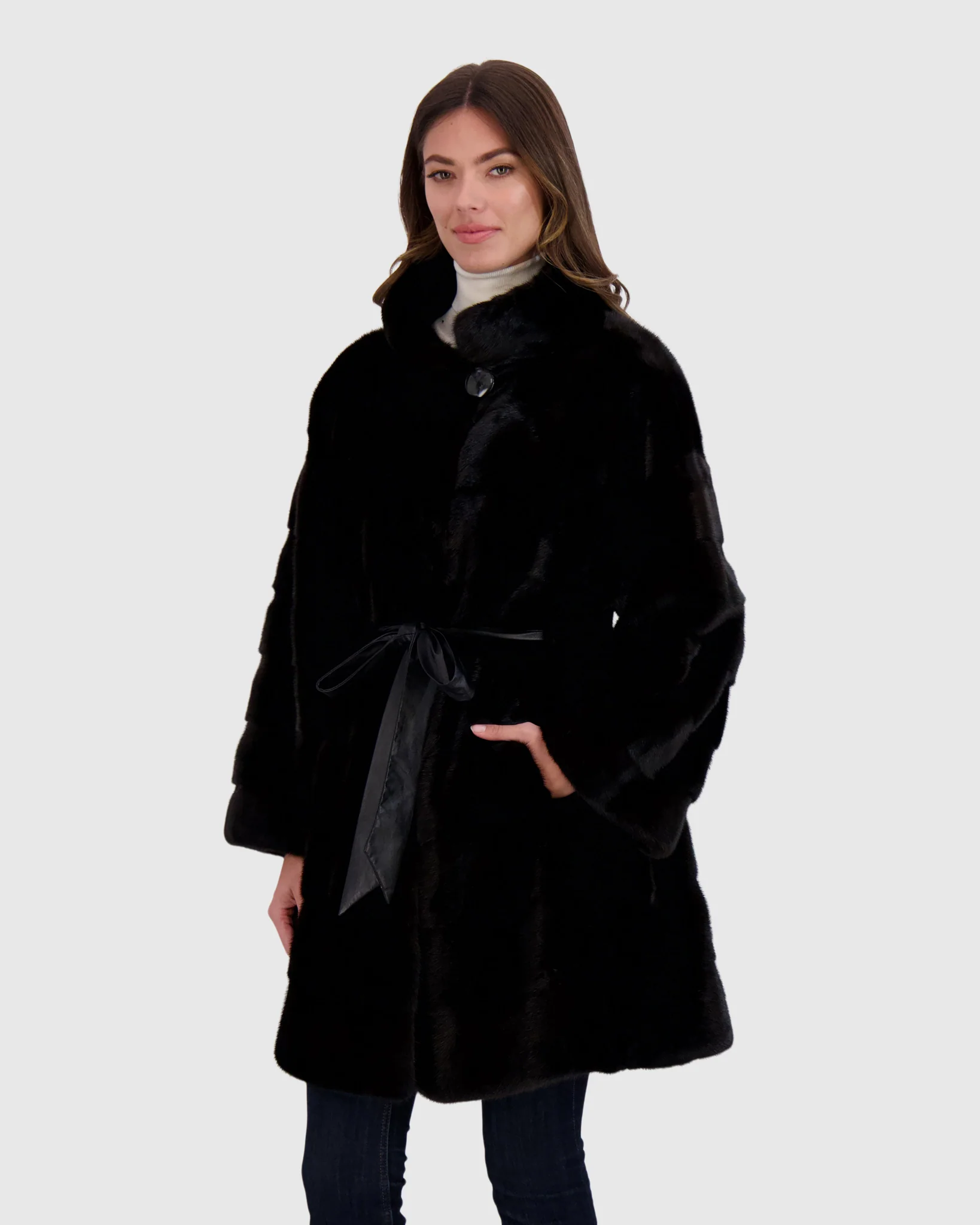 MINK STROLLER WITH LEATHER BELT - Image 8
