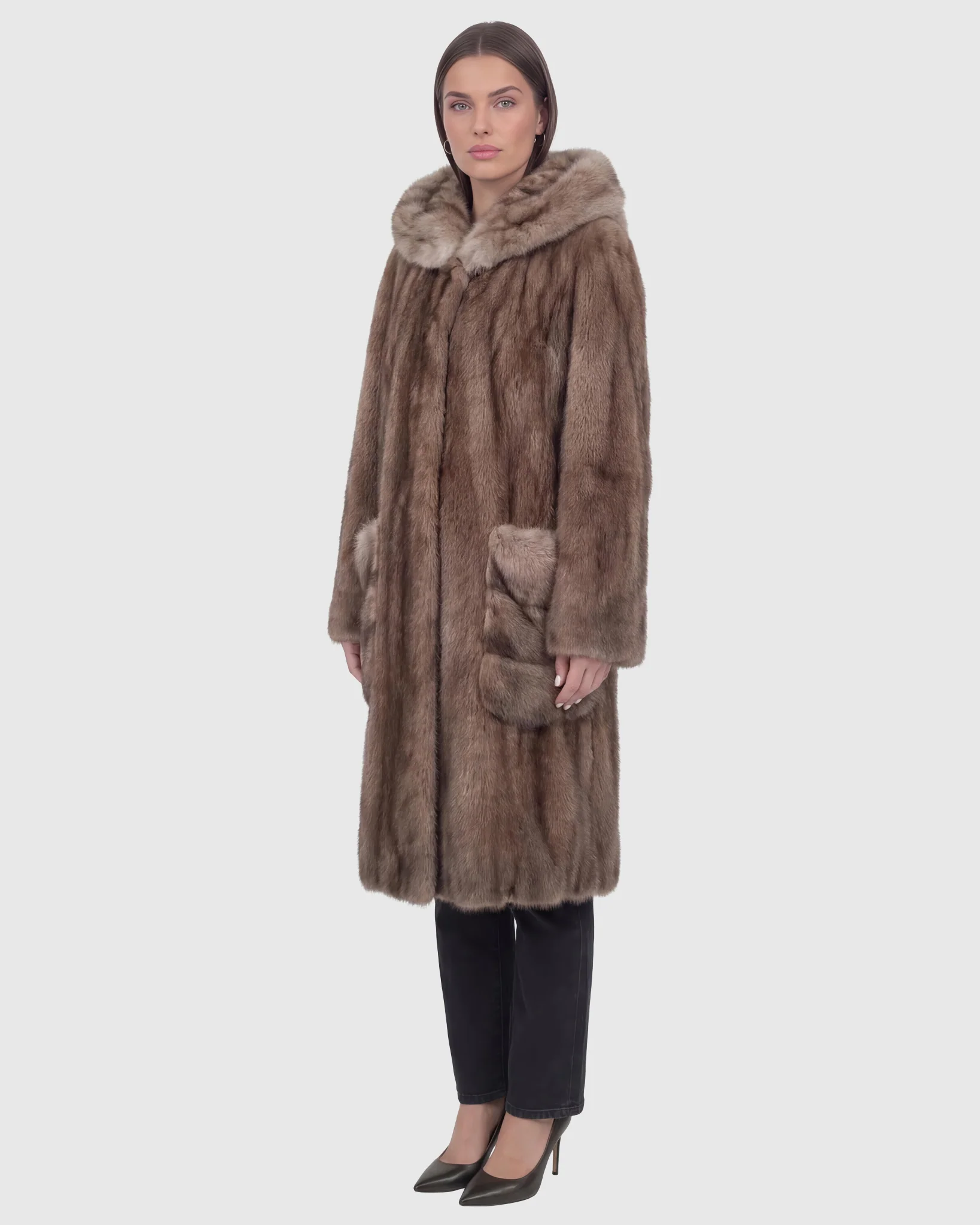 MINK STROLLER WITH SABLE COLLAR & POCKETS - Image 2