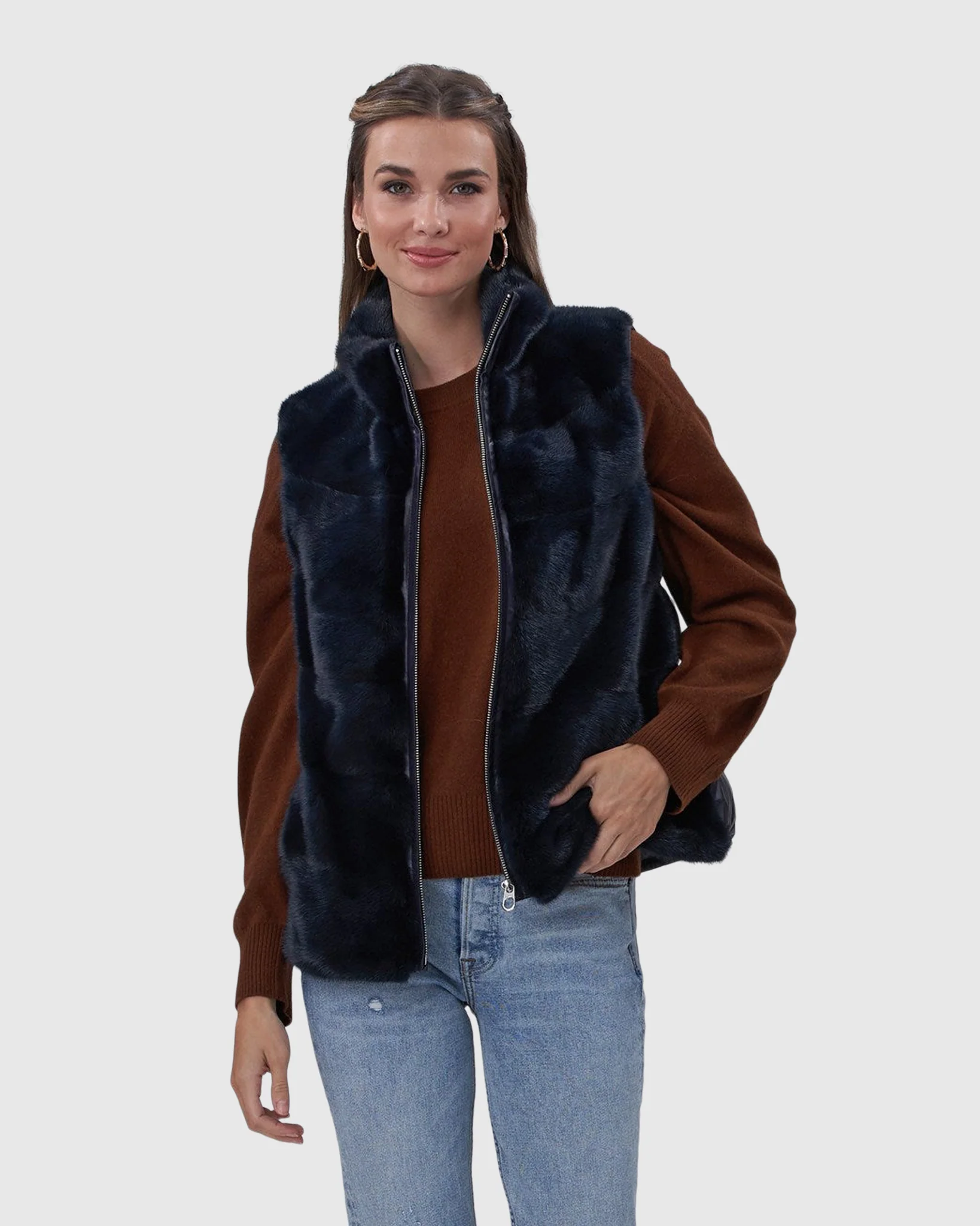 Mink Zip Vest With Down Back