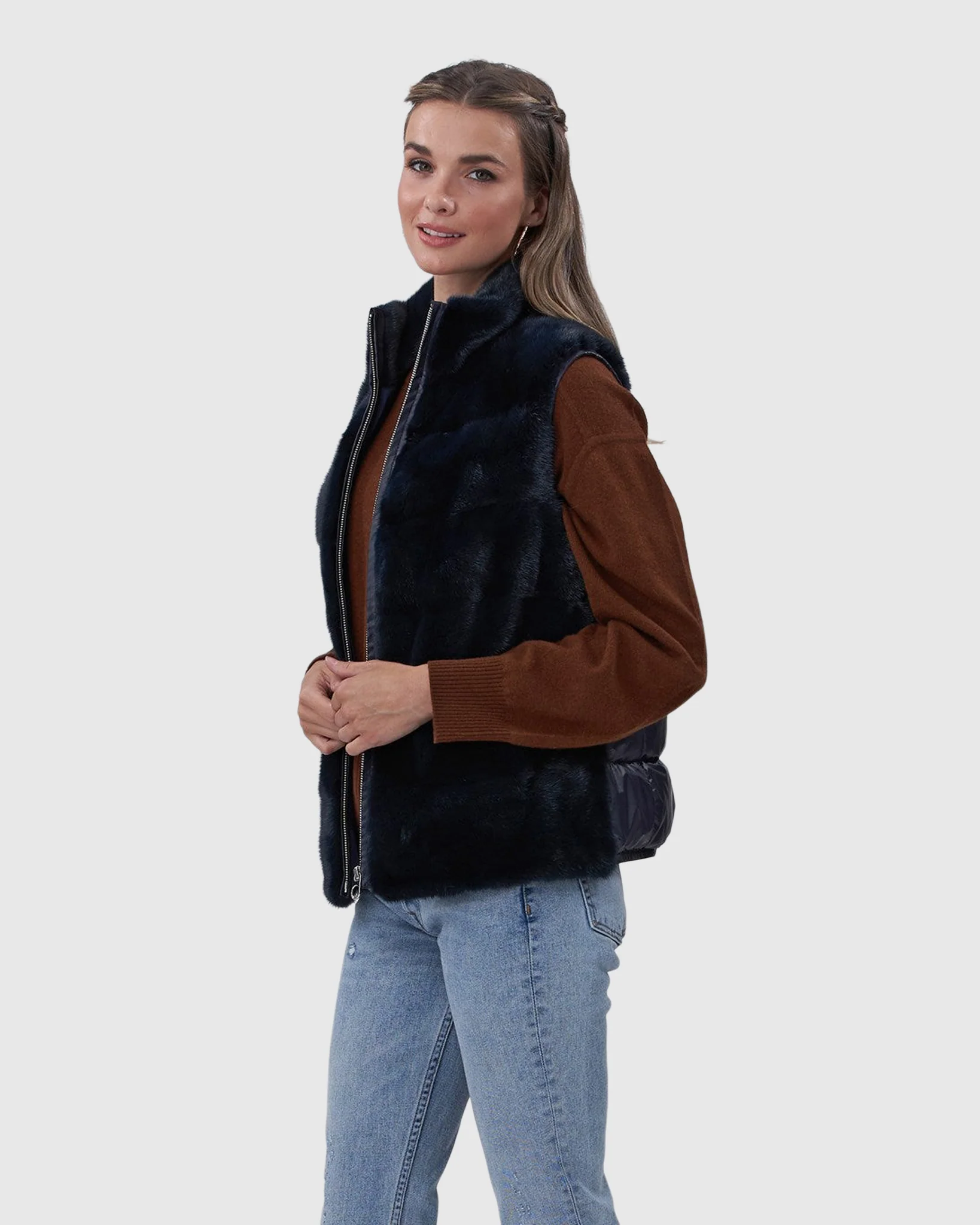 Mink Zip Vest With Down Back - Image 3