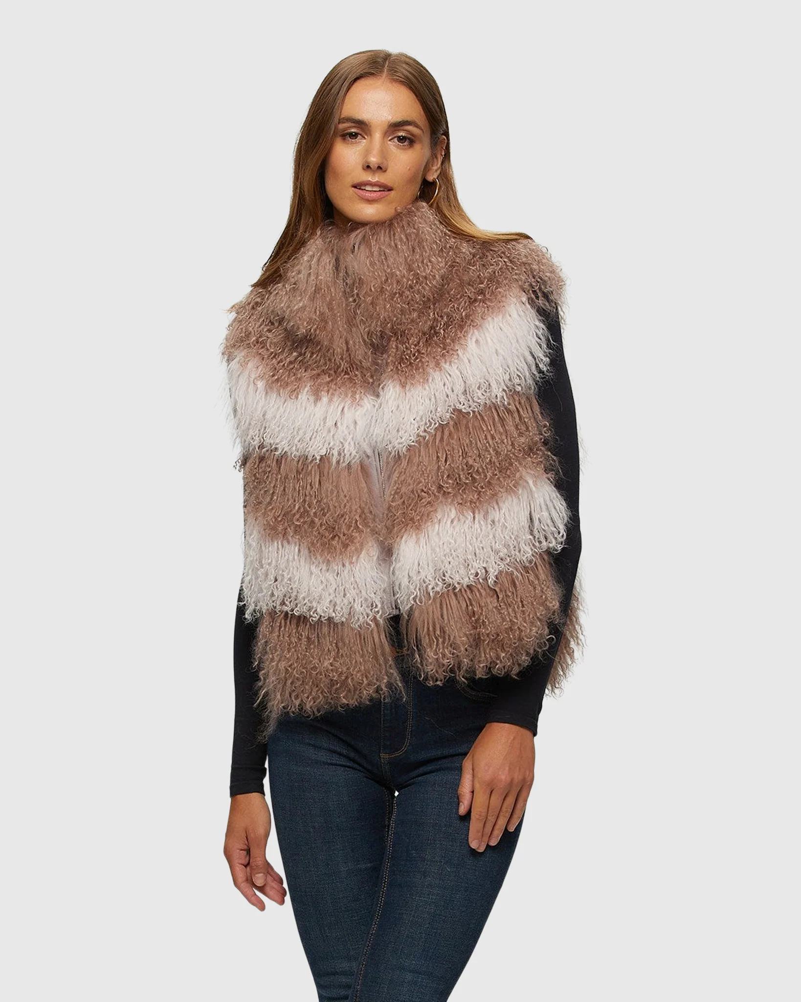 Select Mongolian Lamb Vest With Nylon Trim