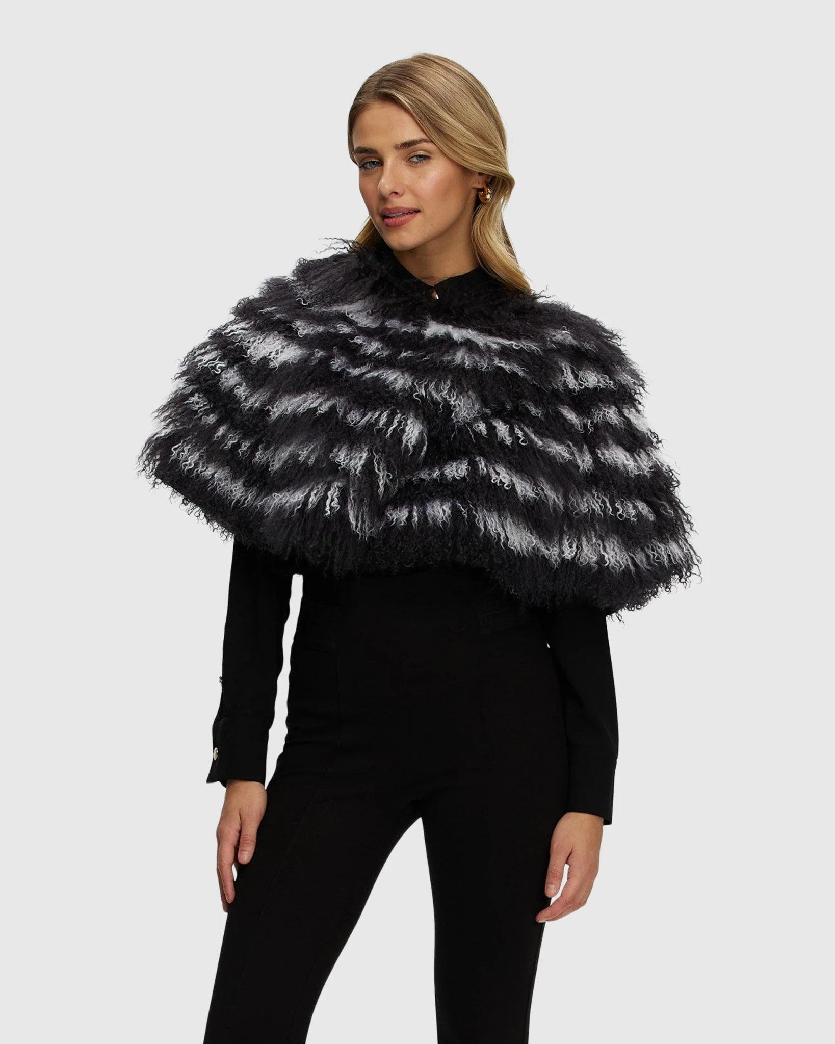 Mongolian (tg) Shearling Lamb Stole Reversible To Loro Piana Cashmere And Wool