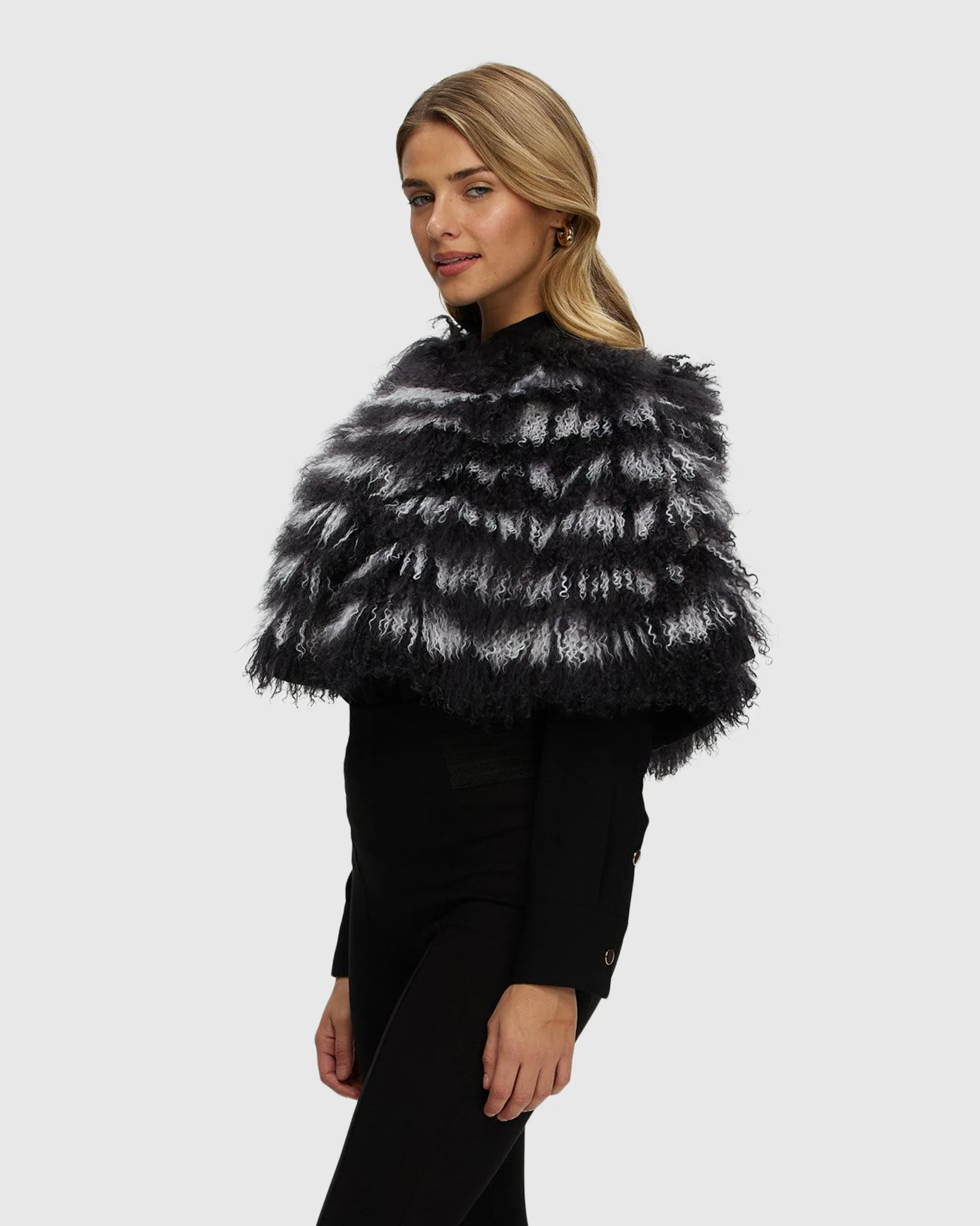 Mongolian (tg) Shearling Lamb Stole Reversible To Loro Piana Cashmere And Wool - Image 10