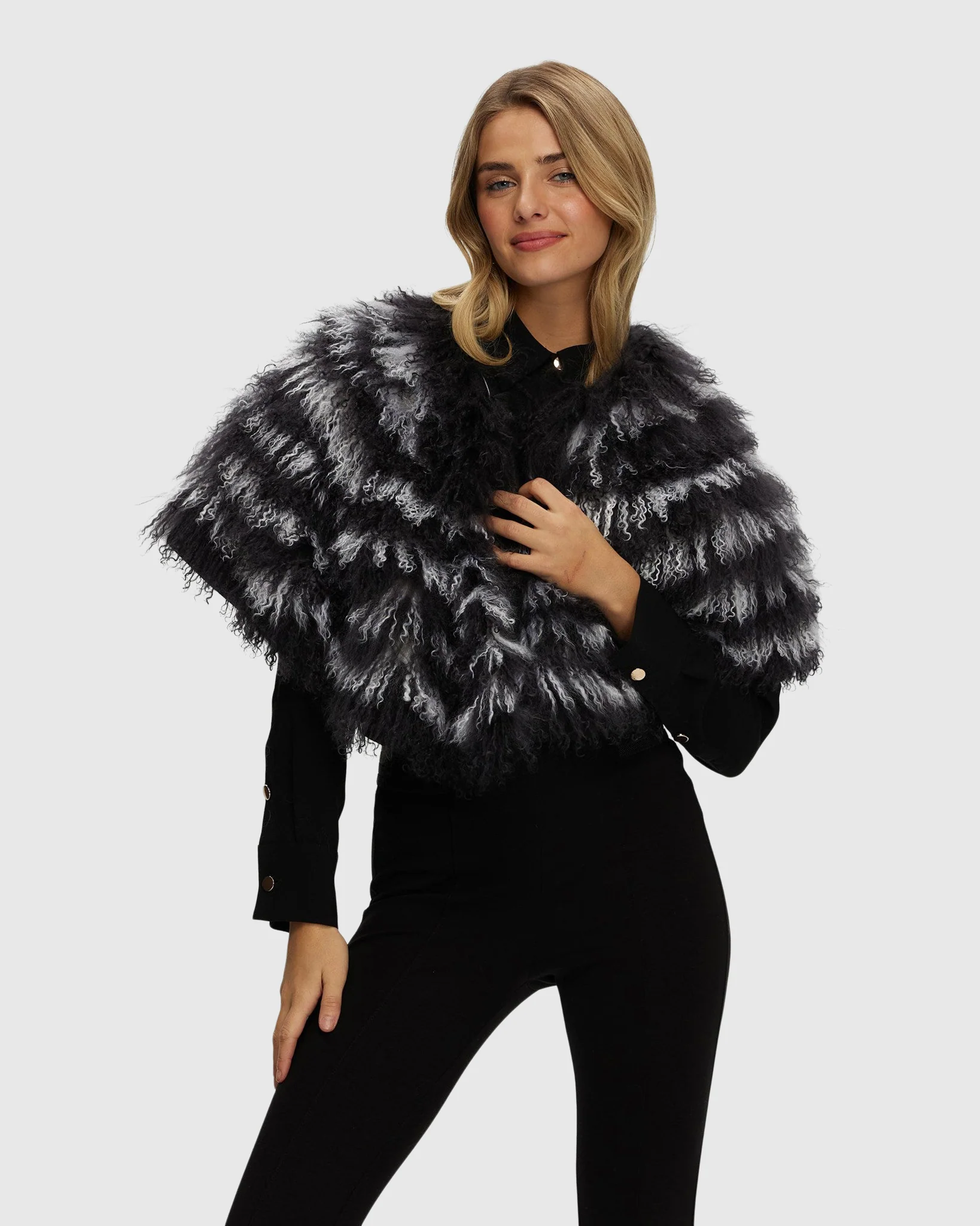 Mongolian (tg) Shearling Lamb Stole Reversible To Loro Piana Cashmere And Wool - Image 13