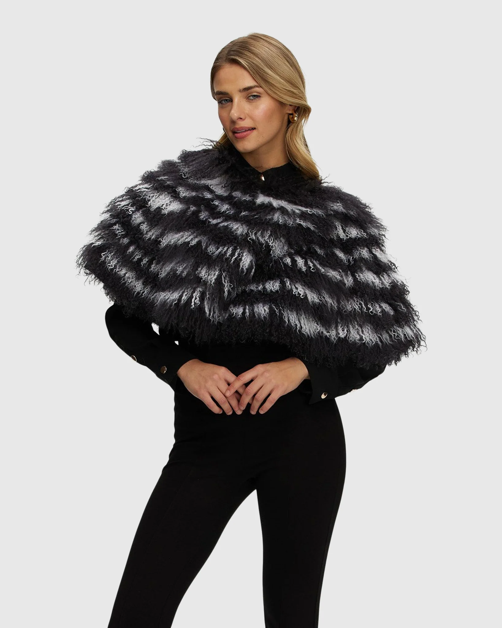 Mongolian (tg) Shearling Lamb Stole Reversible To Loro Piana Cashmere And Wool - Image 9
