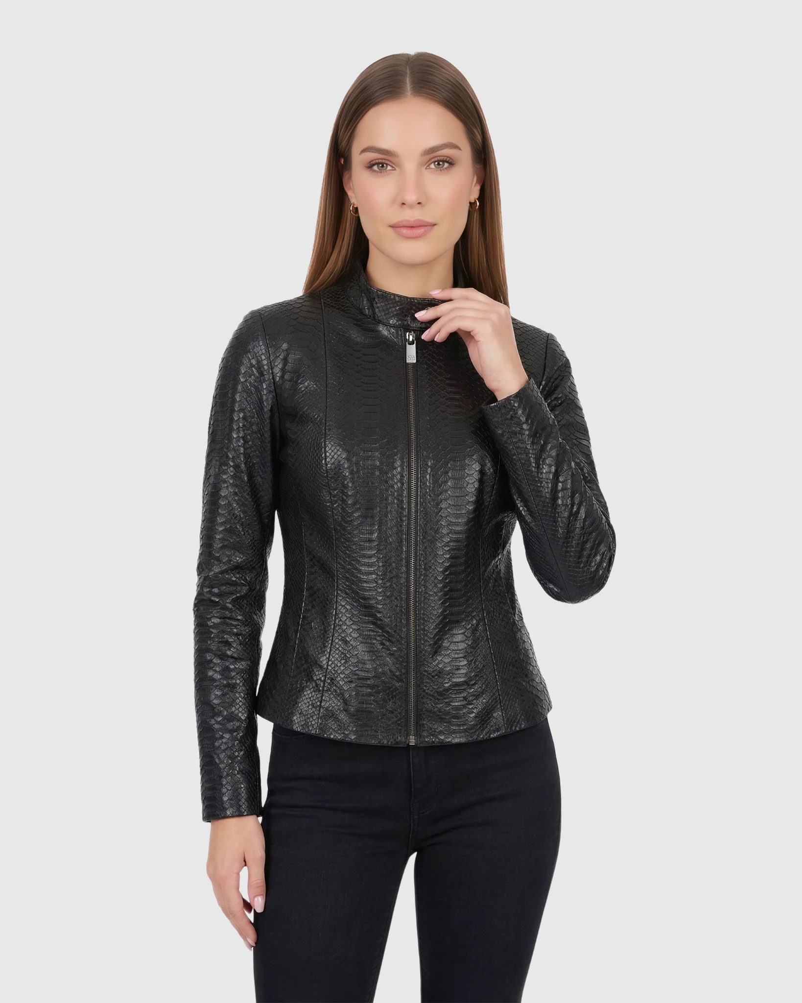 Python Leather Zip Jacket - Image 7