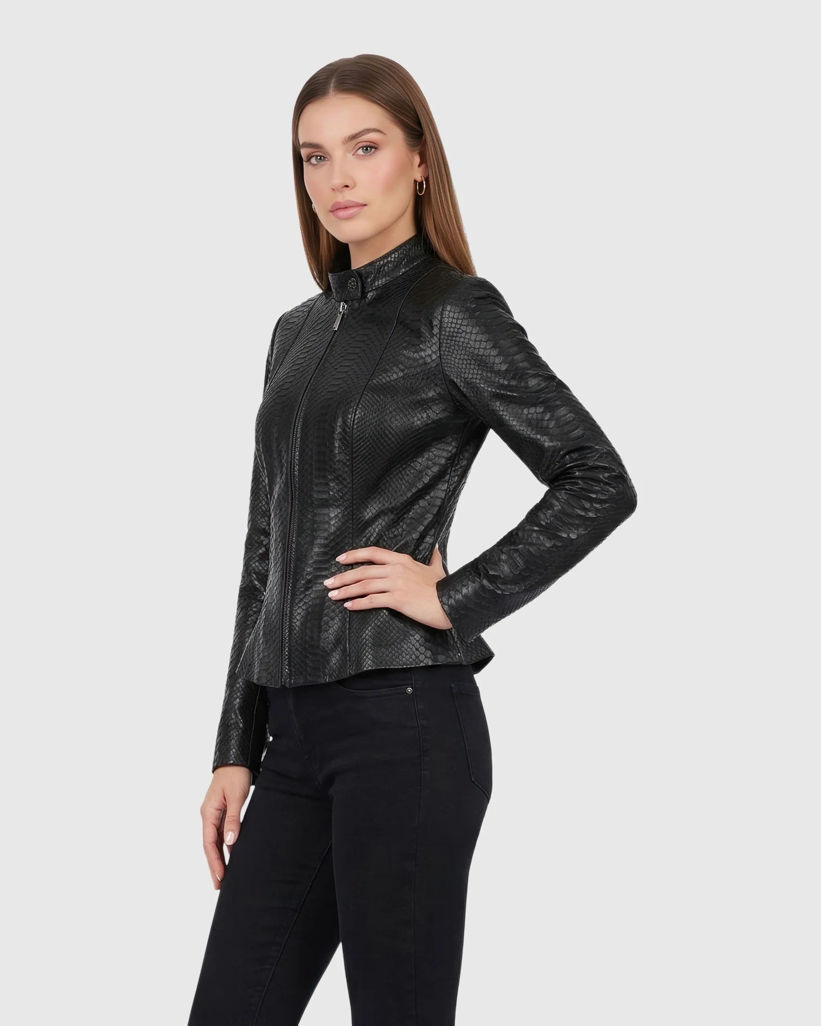Python Leather Zip Jacket - Image 8