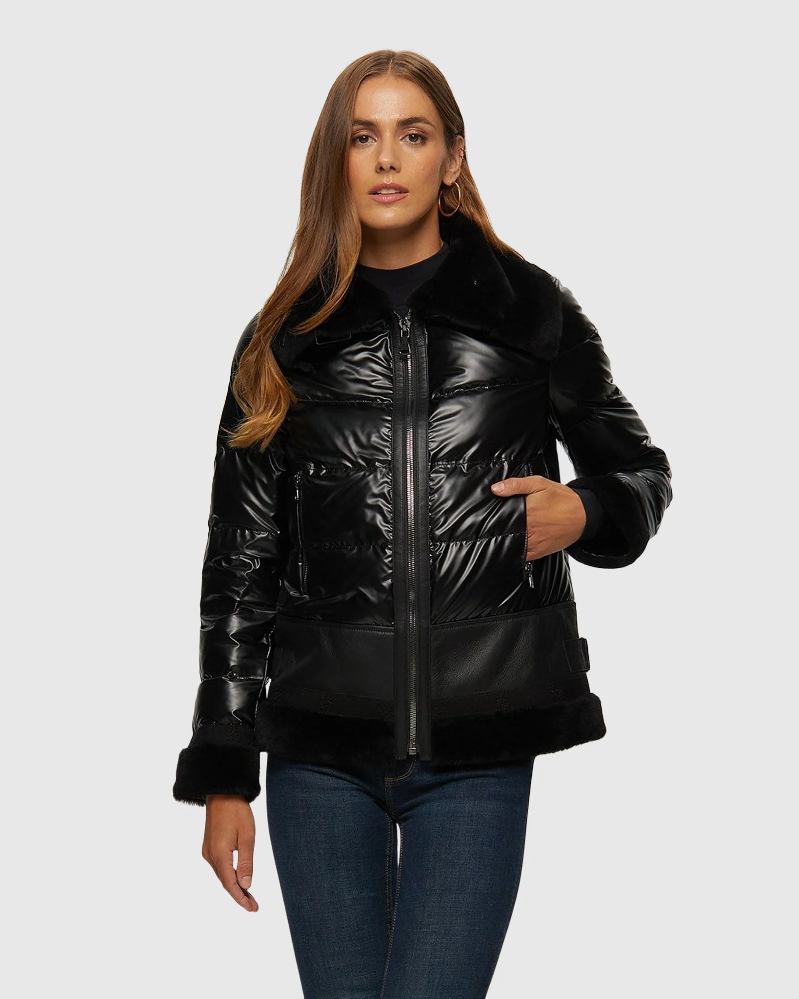 QUILTED JACKET WITH MERINO SHEARLING LAMB TRIM