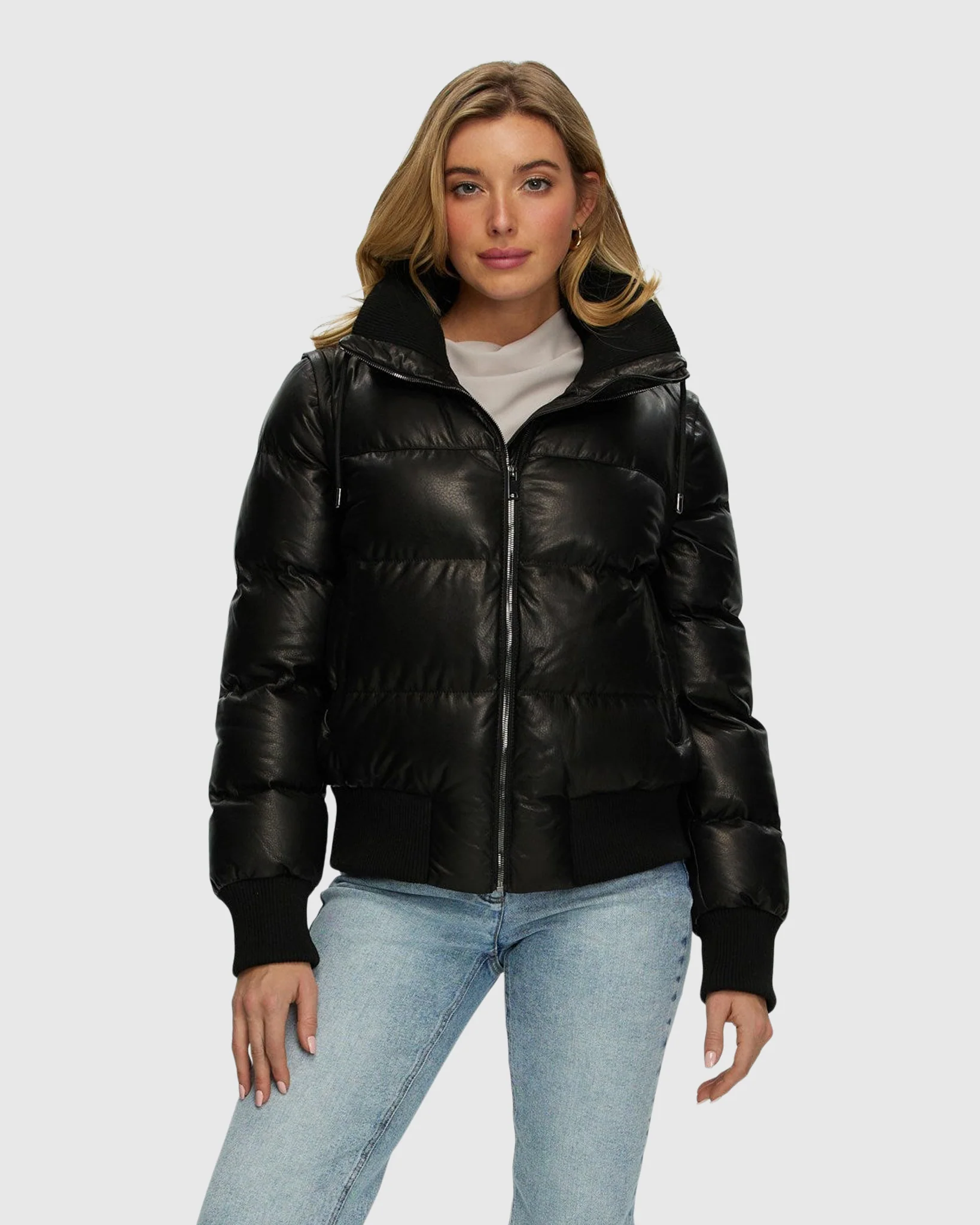 Quilted Leather Jacket With Detachable Sleeves