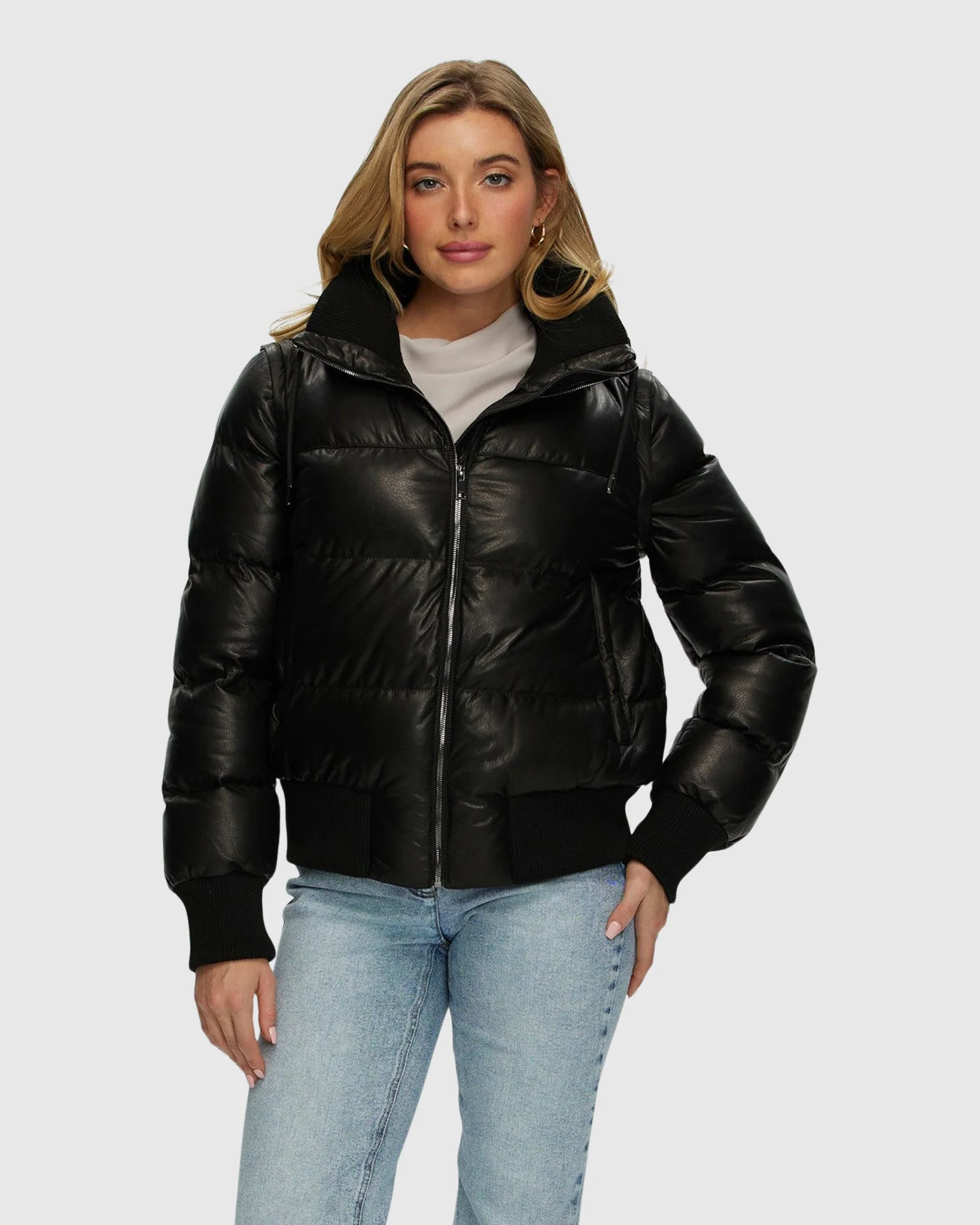 Quilted Leather Jacket With Detachable Sleeves - Image 2
