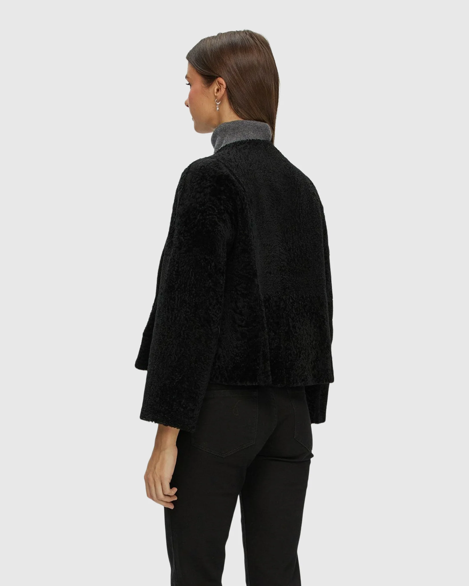 Reversible Collarless New Zealand Shearling Lamb Jacket With 3/4 Sleeves - Image 19