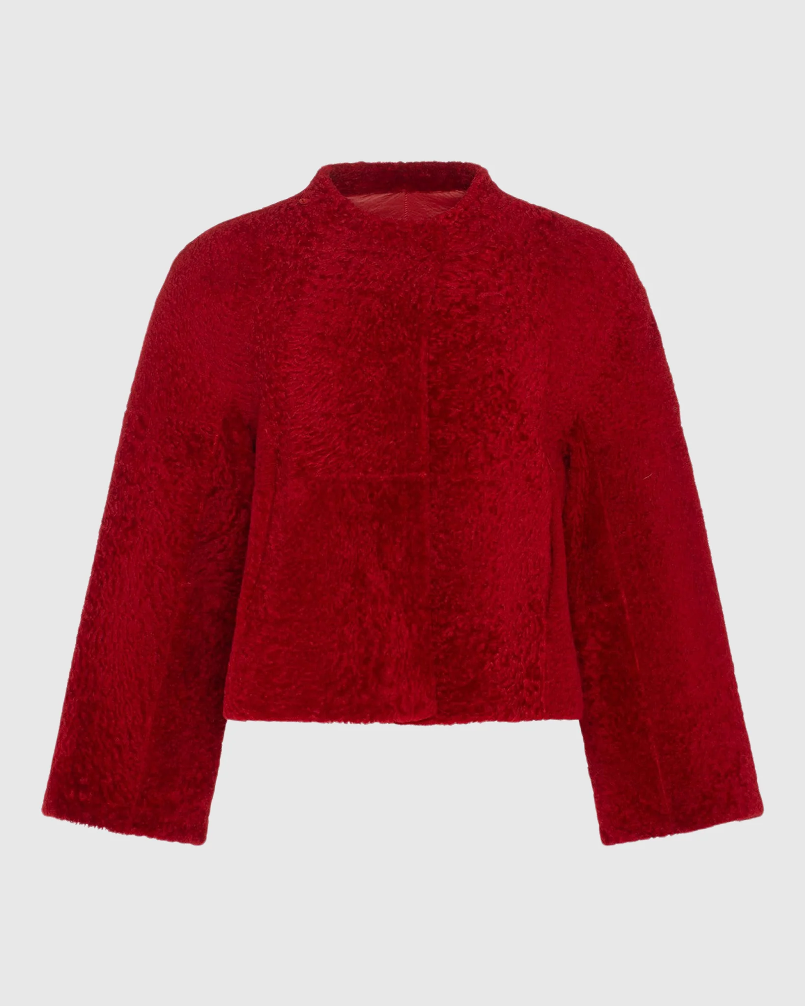 Reversible Collarless New Zealand Shearling Lamb Jacket With 3/4 Sleeves - Image 35