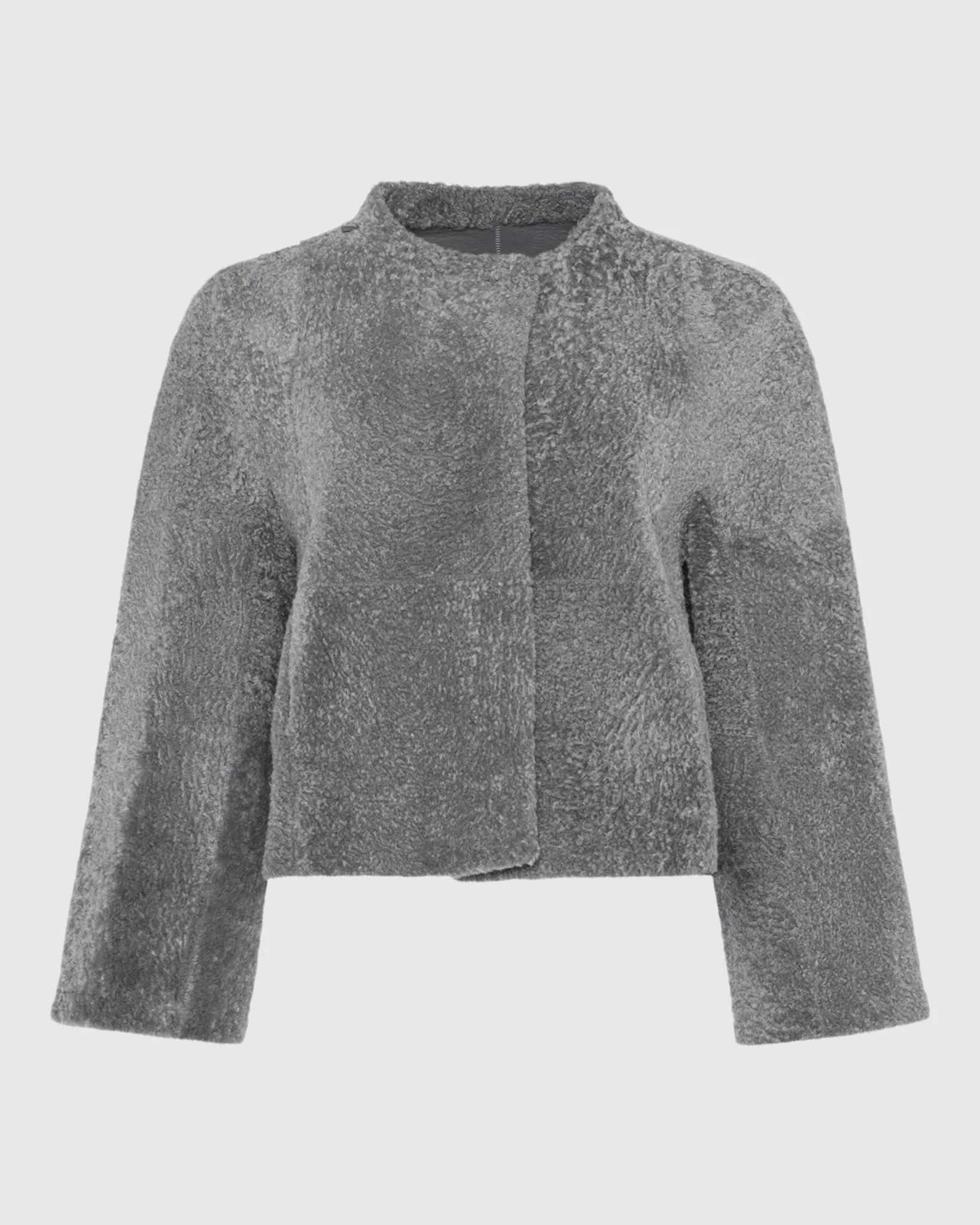 Reversible Collarless New Zealand Shearling Lamb Jacket With 3/4 Sleeves - Image 36