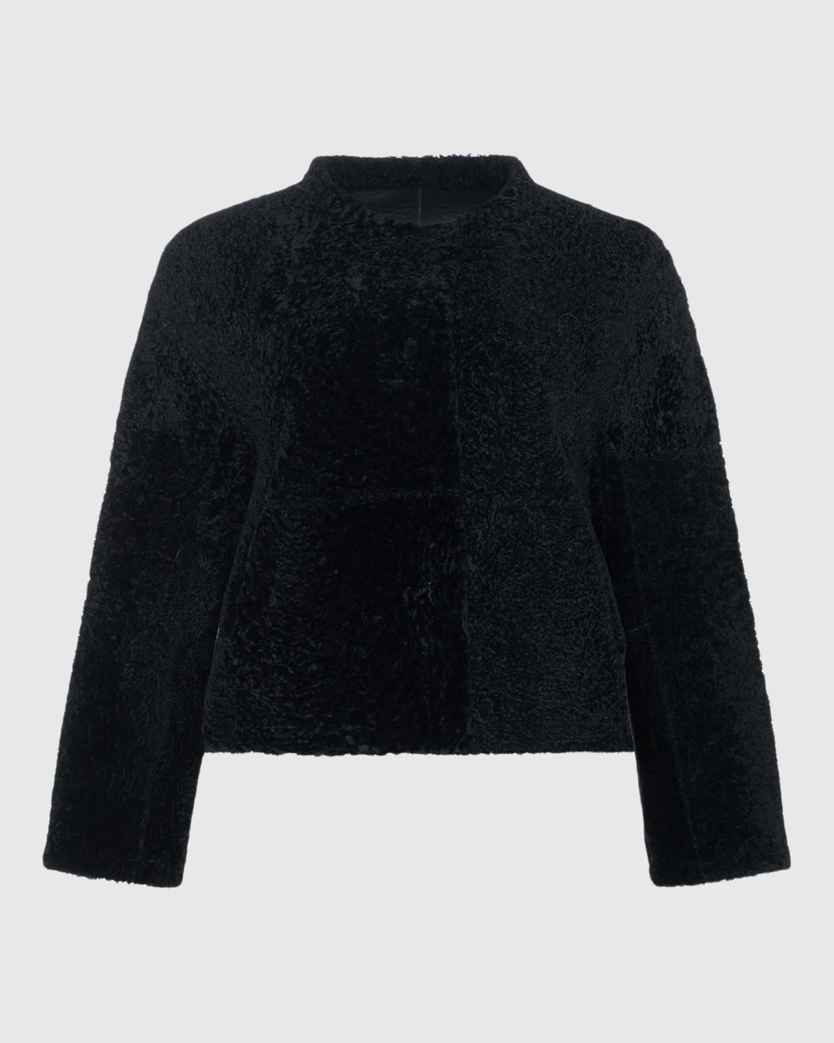 Reversible Collarless New Zealand Shearling Lamb Jacket With 3/4 Sleeves - Image 37