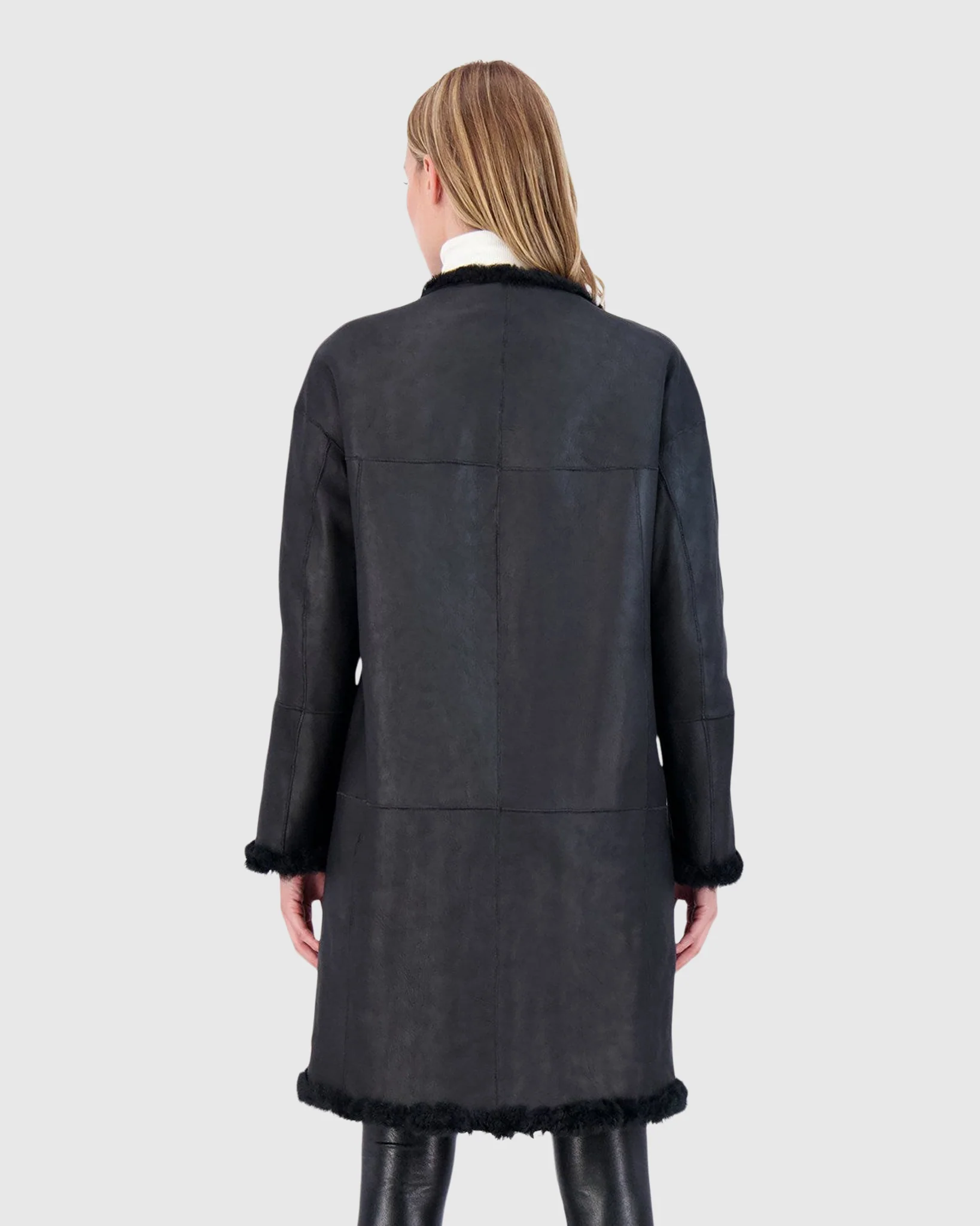 REVERSIBLE COLLARLESS SHEARLING LAMB SHORT COAT WITH BUTTONS - Image 8