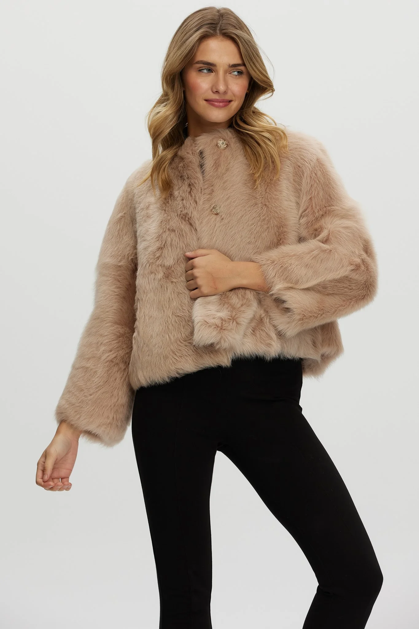 Reversible Collarless Toscana Shearling Lamb Jacket With 3/4 Sleeves