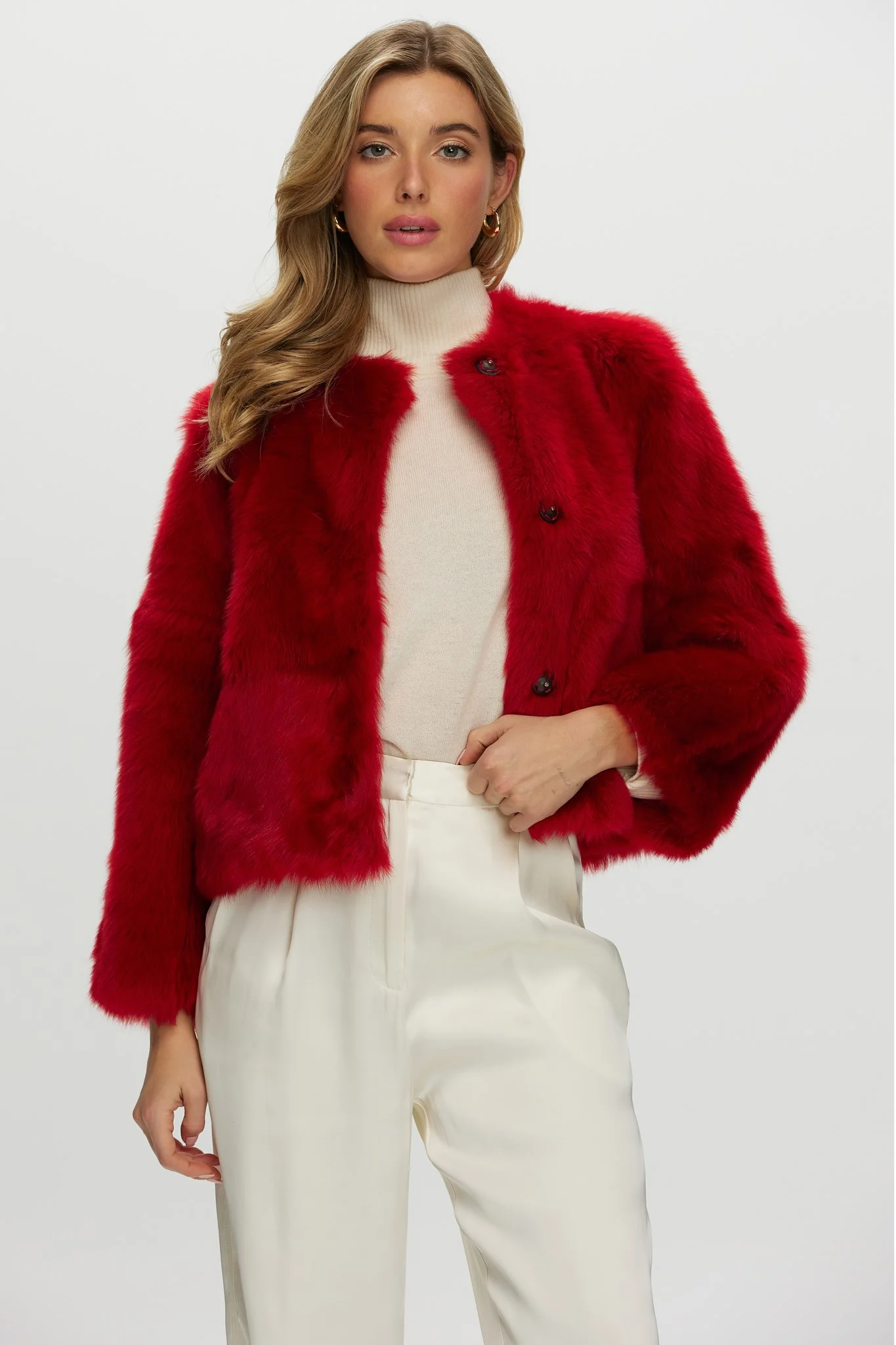 Reversible Collarless Toscana Shearling Lamb Jacket With 3/4 Sleeves - Image 10